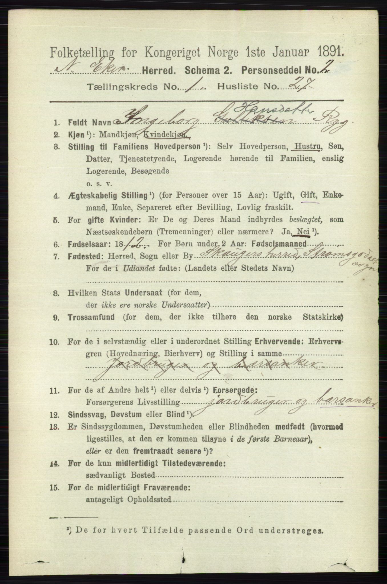 RA, 1891 census for 0625 Nedre Eiker, 1891, p. 226
