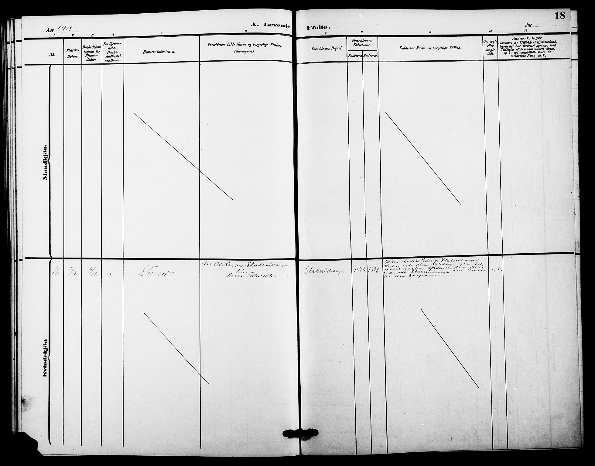 Sør-Odal prestekontor, AV/SAH-PREST-030/H/Ha/Hab/L0007: Parish register (copy) no. 7, 1907-1915, p. 18