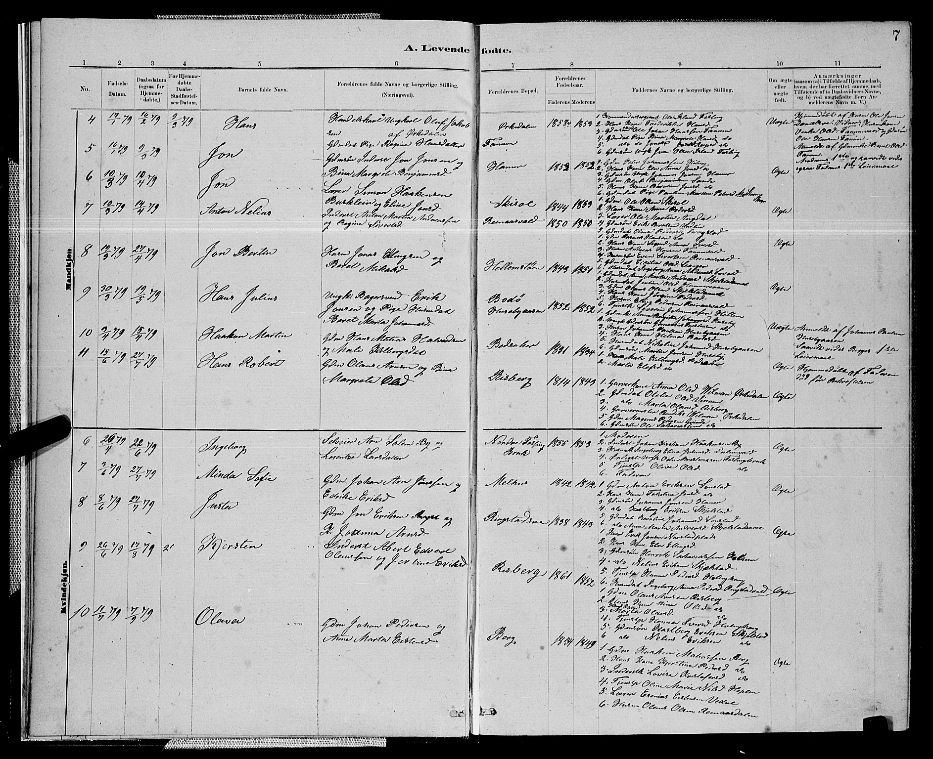 Ministerialprotokoller, klokkerbøker og fødselsregistre - Nord-Trøndelag, SAT/A-1458/714/L0134: Parish register (copy) no. 714C03, 1878-1898, p. 7