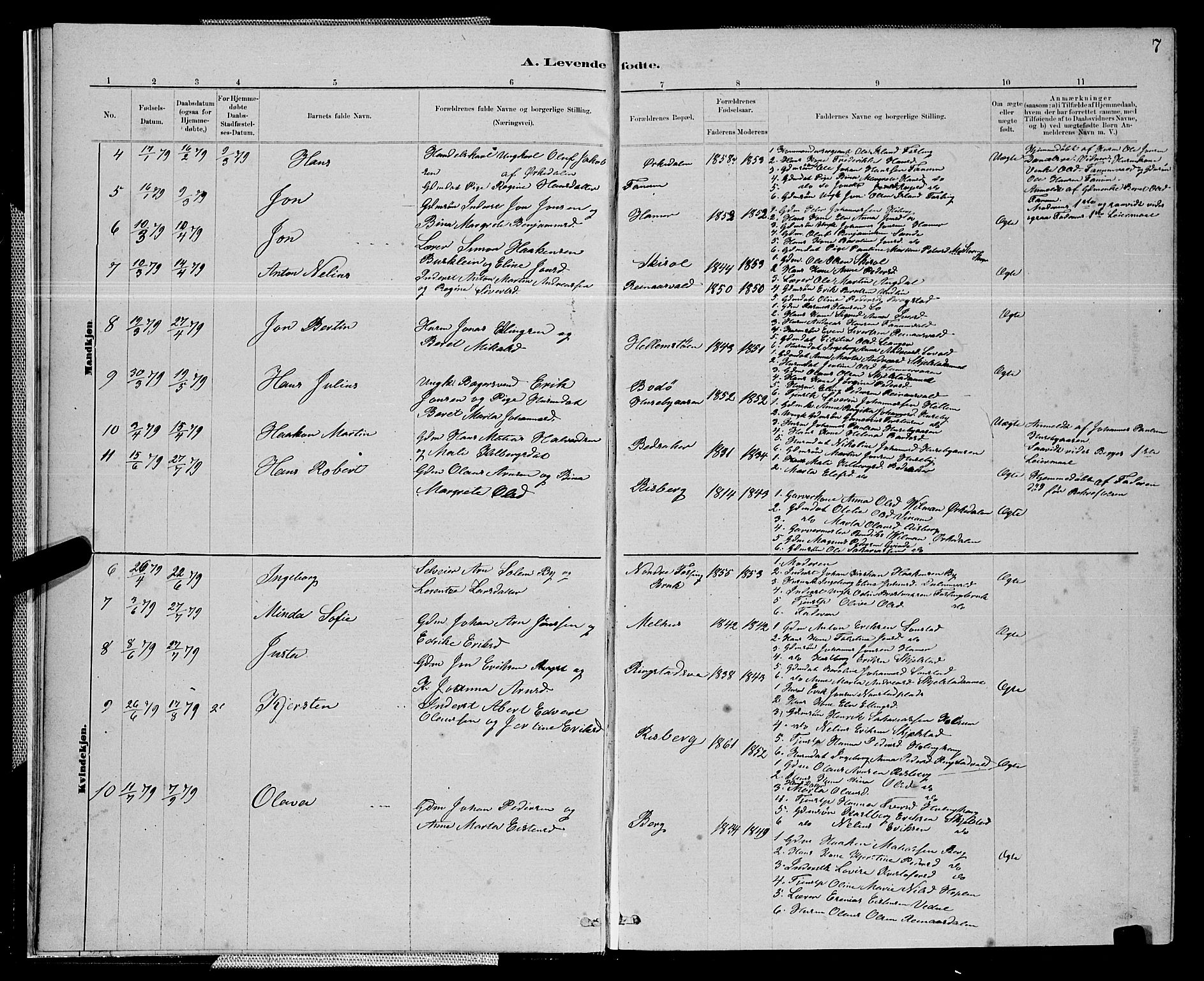 Ministerialprotokoller, klokkerbøker og fødselsregistre - Nord-Trøndelag, AV/SAT-A-1458/714/L0134: Parish register (copy) no. 714C03, 1878-1898, p. 7