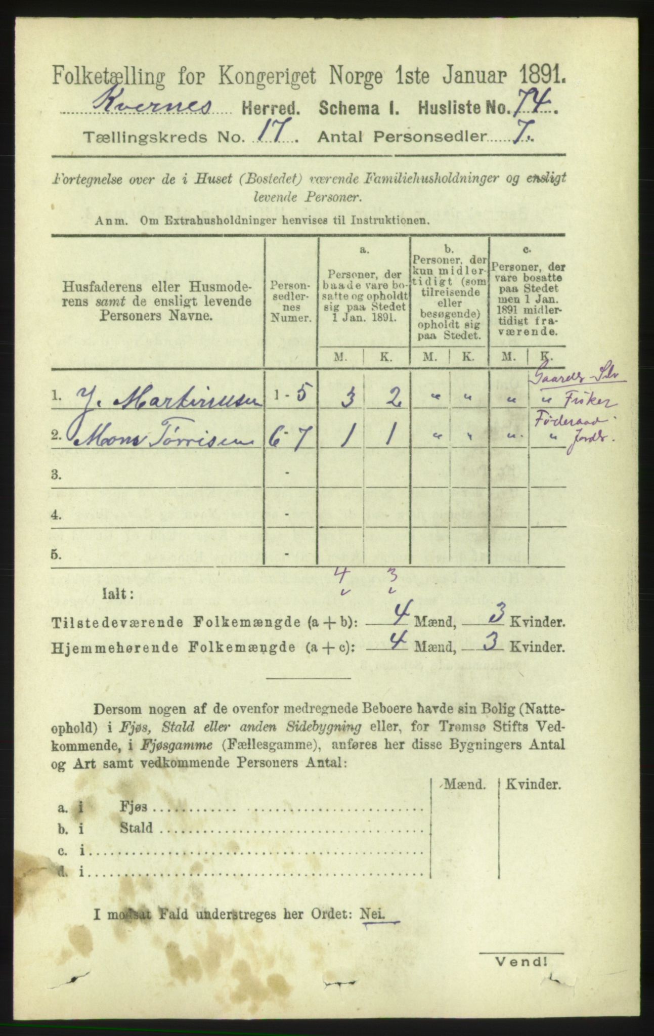 RA, 1891 census for 1553 Kvernes, 1891, p. 7144