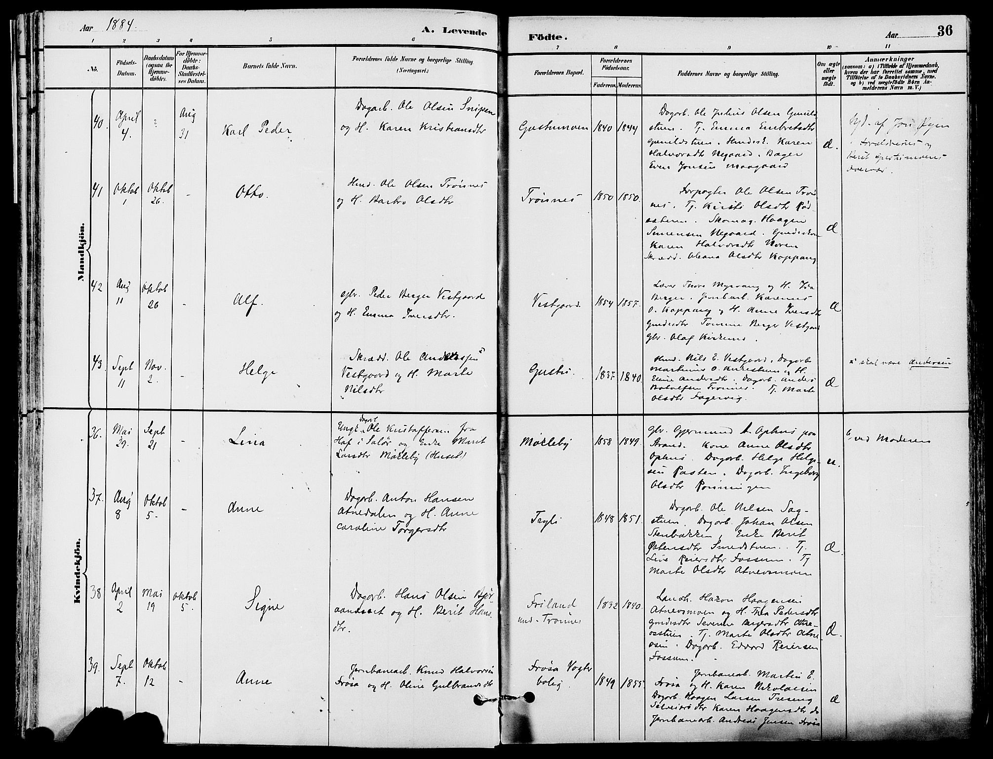 Stor-Elvdal prestekontor, SAH/PREST-052/H/Ha/Haa/L0002: Parish register (official) no. 2, 1882-1907, p. 36
