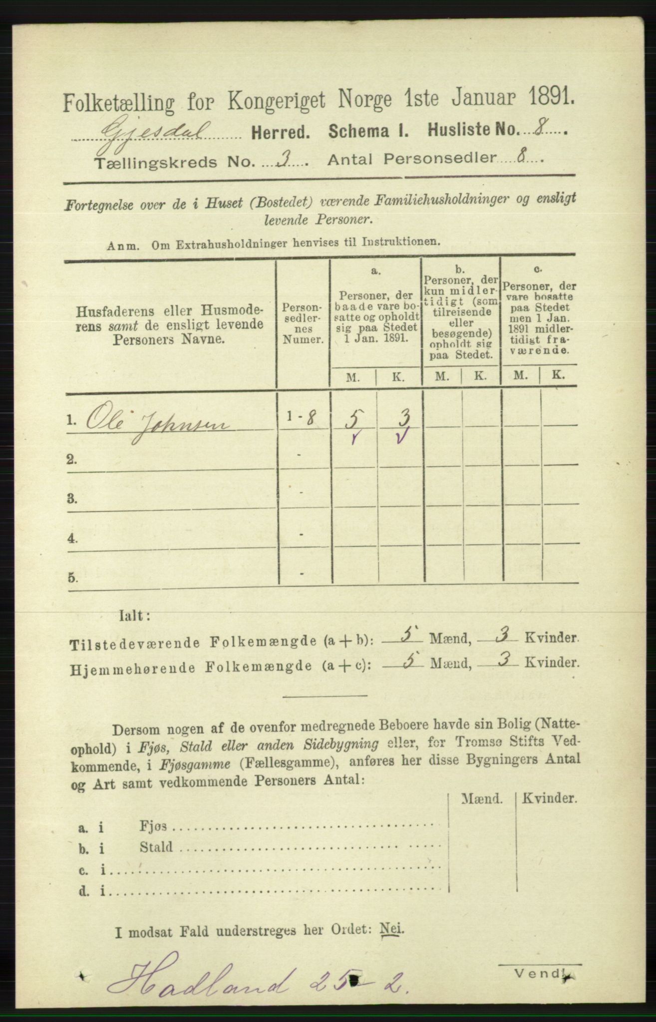 RA, 1891 census for 1122 Gjesdal, 1891, p. 691