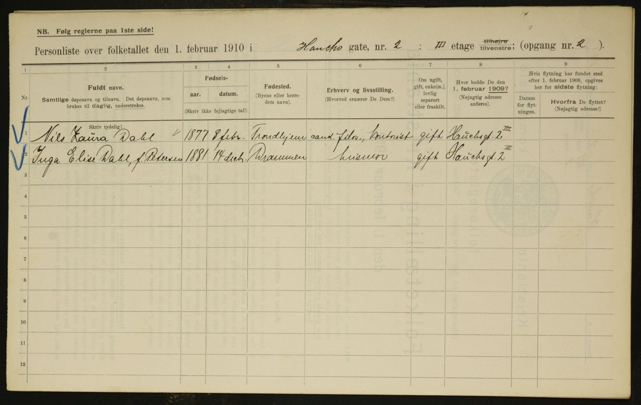 OBA, Municipal Census 1910 for Kristiania, 1910, p. 33249