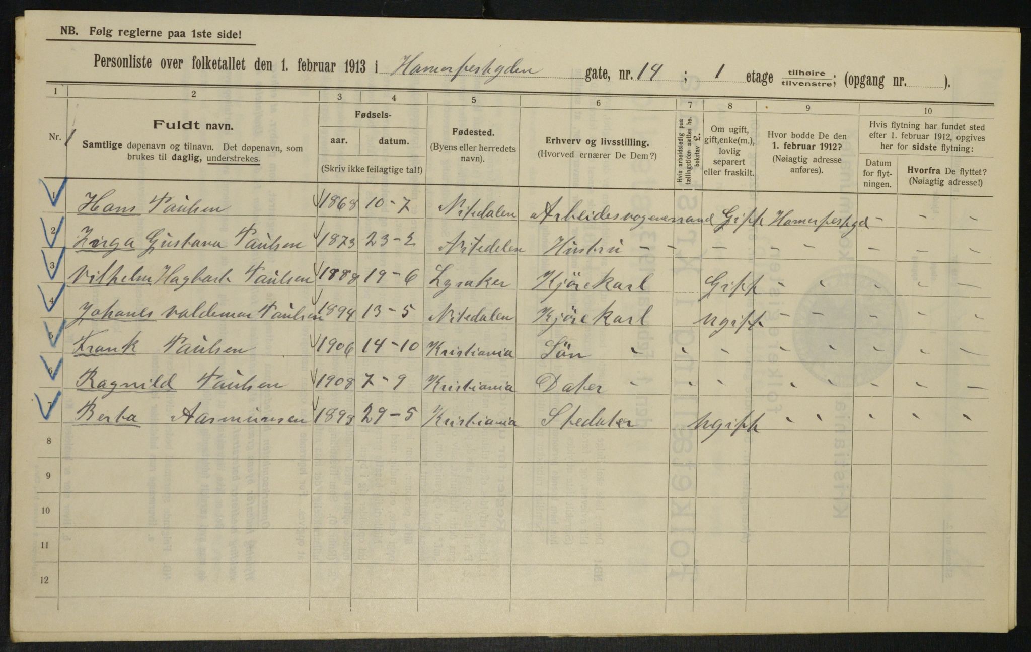 OBA, Municipal Census 1913 for Kristiania, 1913, p. 34371