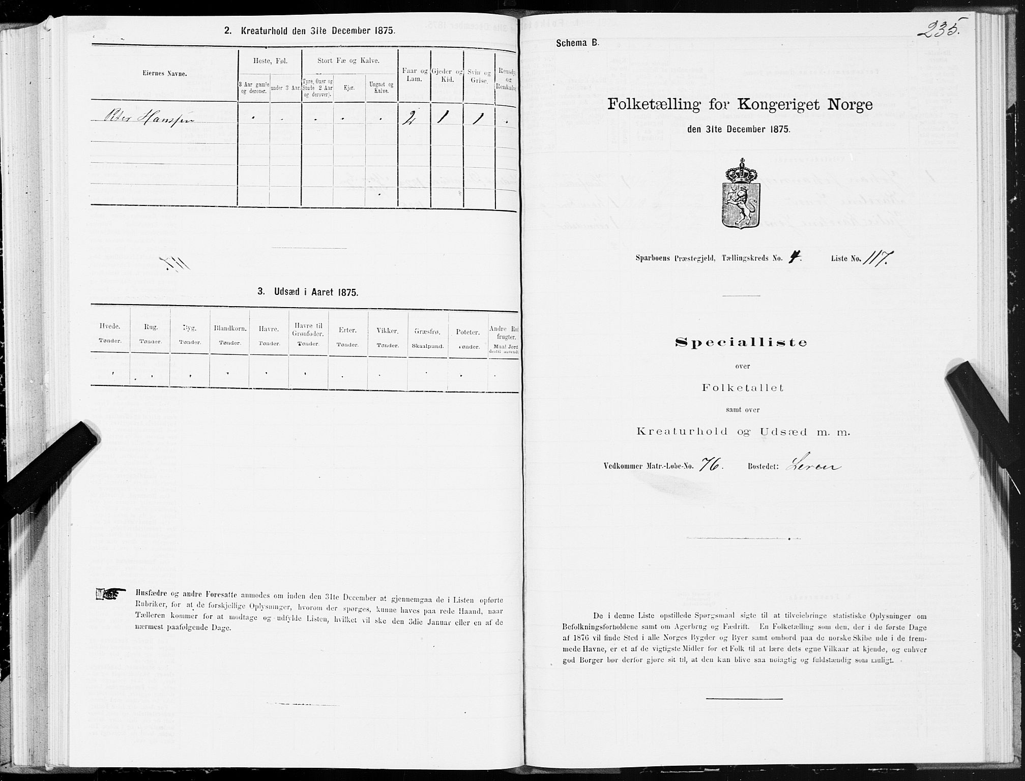 SAT, 1875 census for 1731P Sparbu, 1875, p. 2235