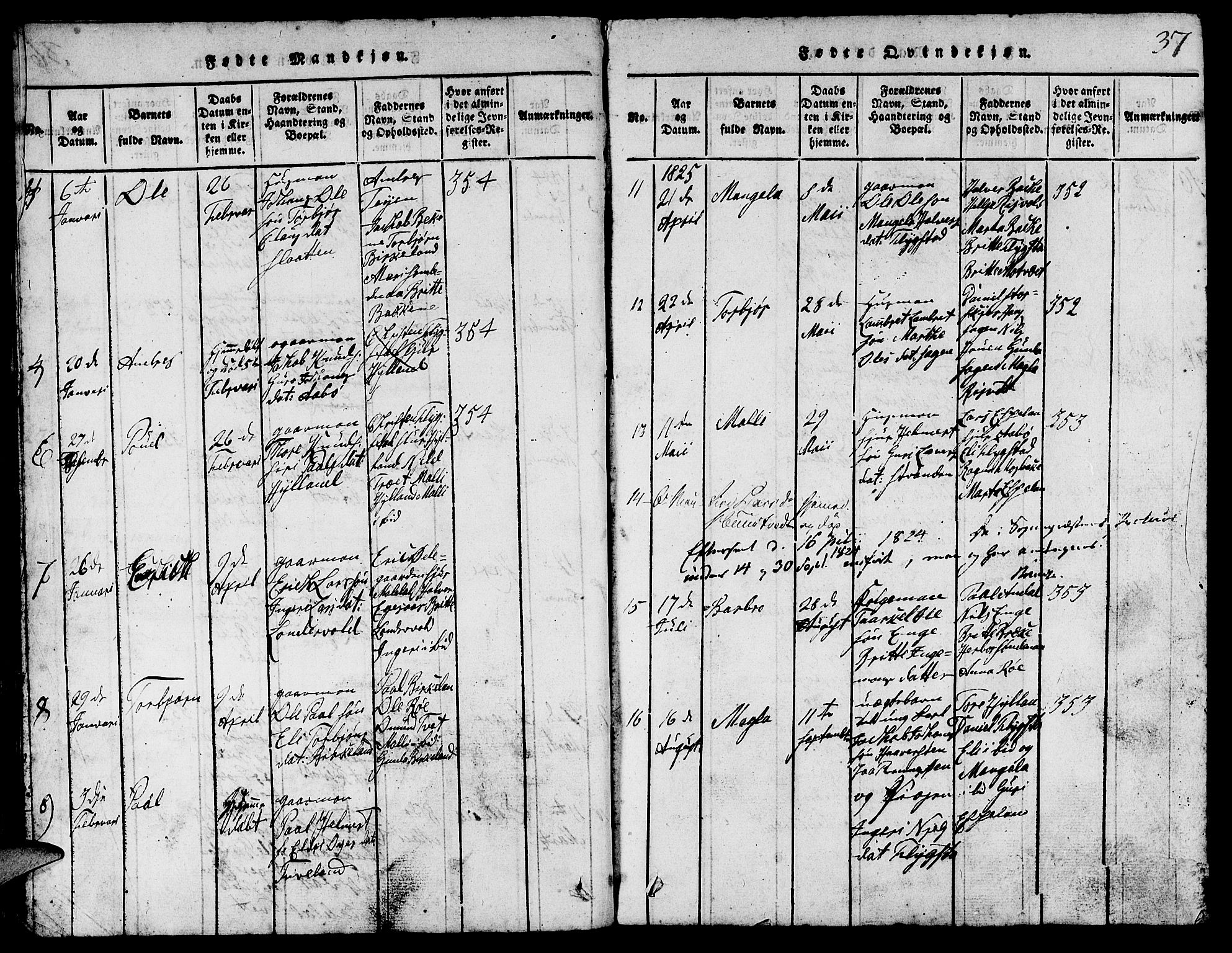 Suldal sokneprestkontor, SAST/A-101845/01/V/L0002: Parish register (copy) no. B 2, 1816-1845, p. 37