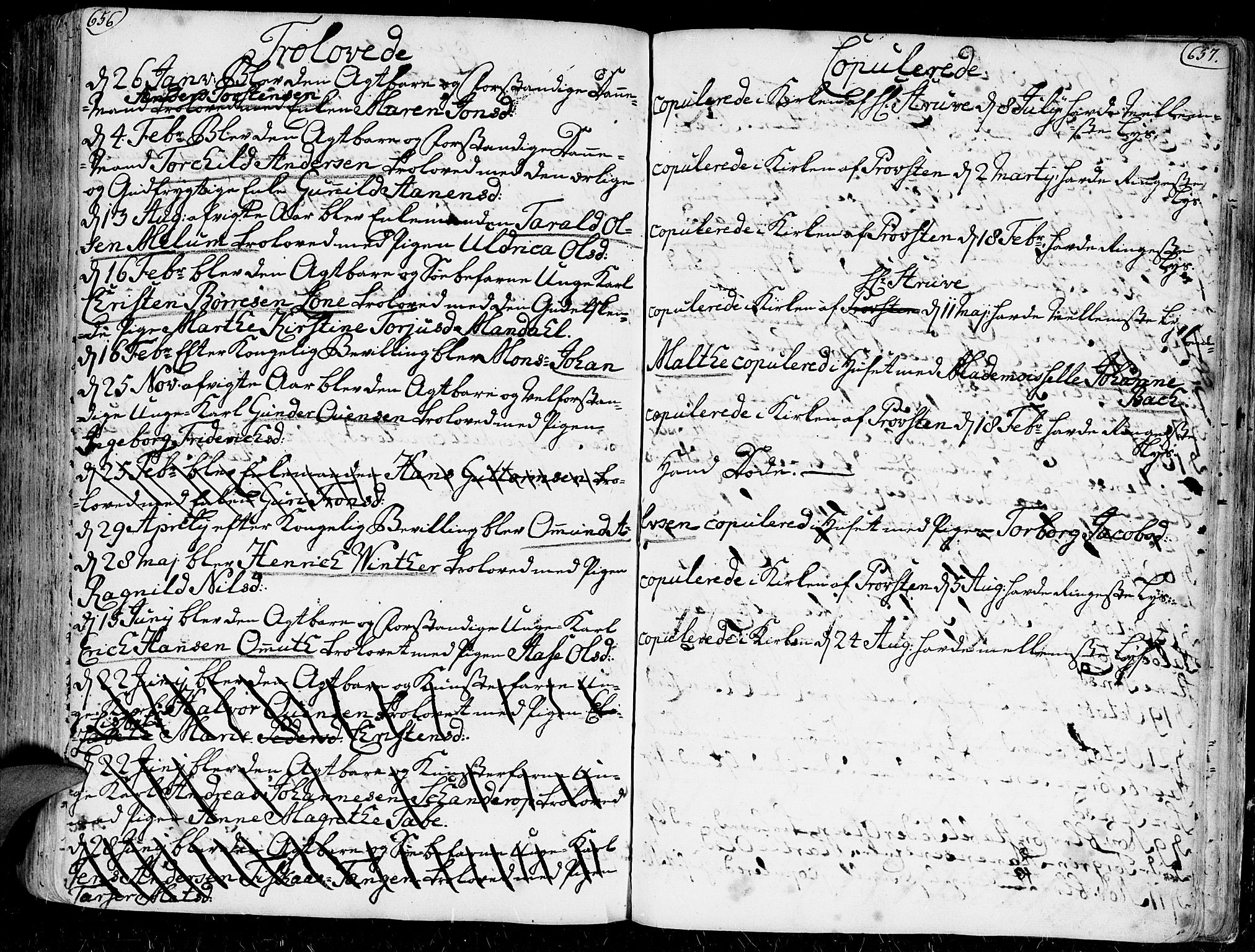 Kristiansand domprosti, AV/SAK-1112-0006/F/Fa/L0001: Parish register (official) no. A 1, 1734-1793, p. 656-657