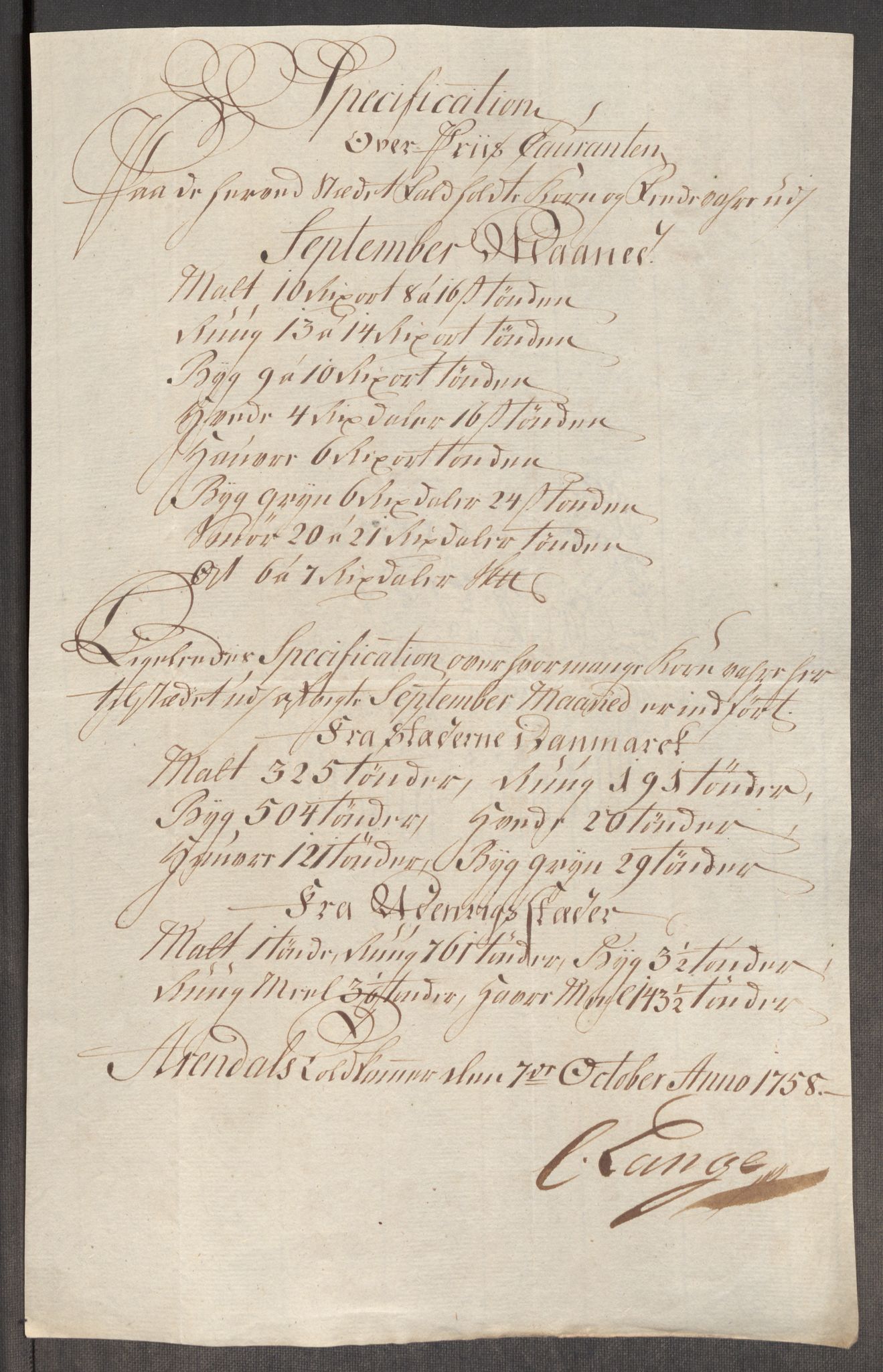 Rentekammeret inntil 1814, Realistisk ordnet avdeling, AV/RA-EA-4070/Oe/L0006: [Ø1]: Priskuranter, 1758-1760, p. 262