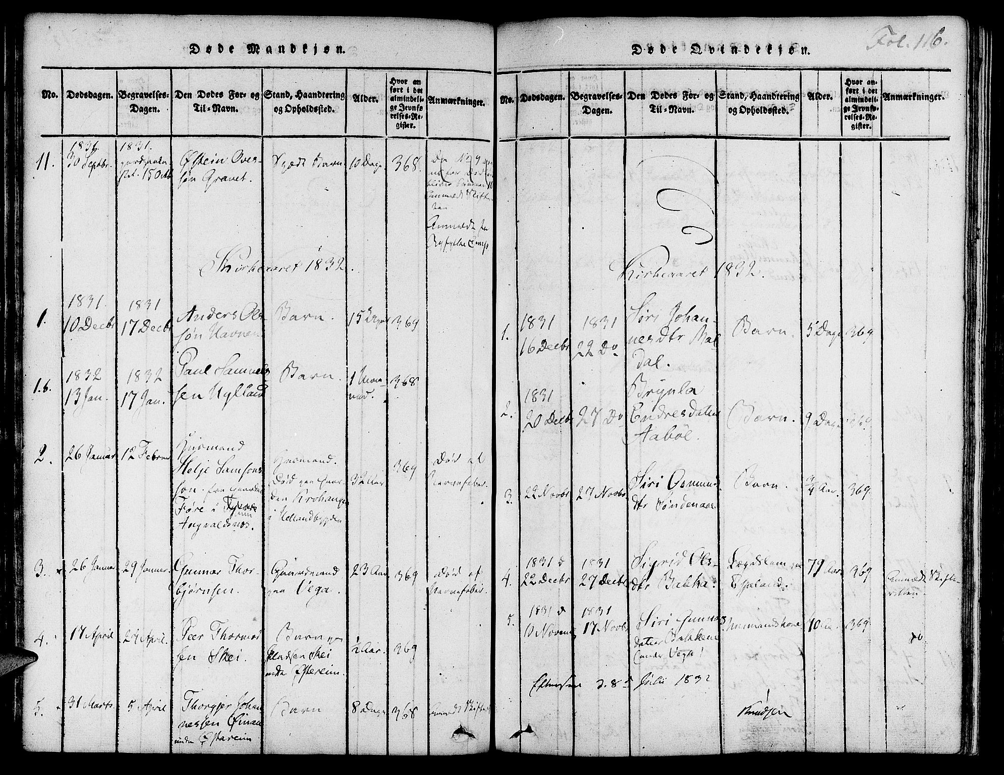Suldal sokneprestkontor, SAST/A-101845/01/IV/L0007: Parish register (official) no. A 7, 1817-1838, p. 116