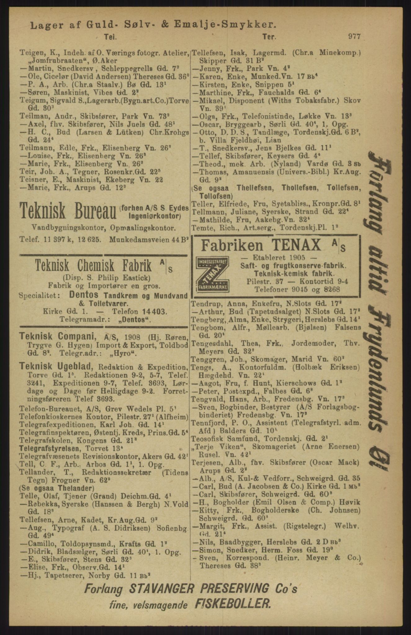 Kristiania/Oslo adressebok, PUBL/-, 1911, p. 977