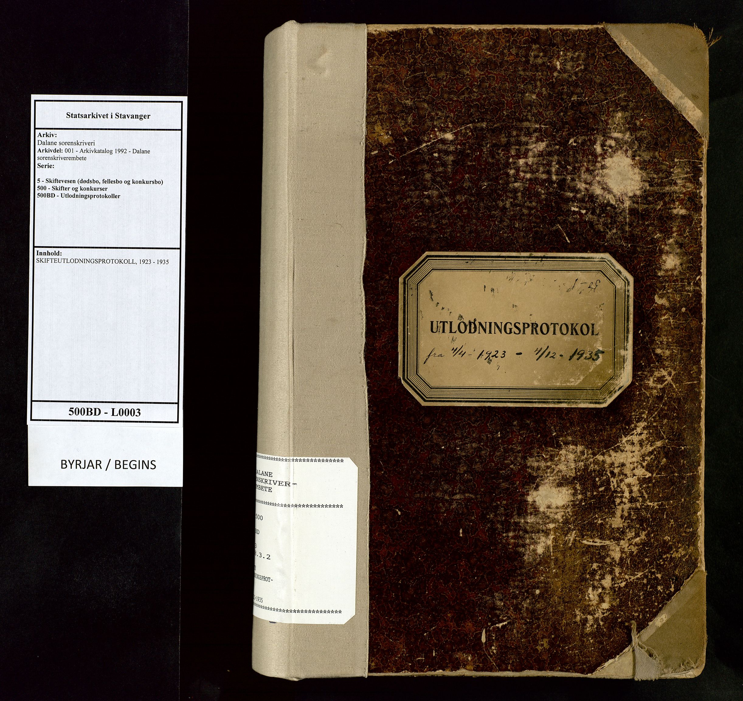 Dalane sorenskriveri, SAST/A-100309/001/5/500/500BD/L0003: SKIFTEUTLODNINGSPROTOKOLL, 1923-1935
