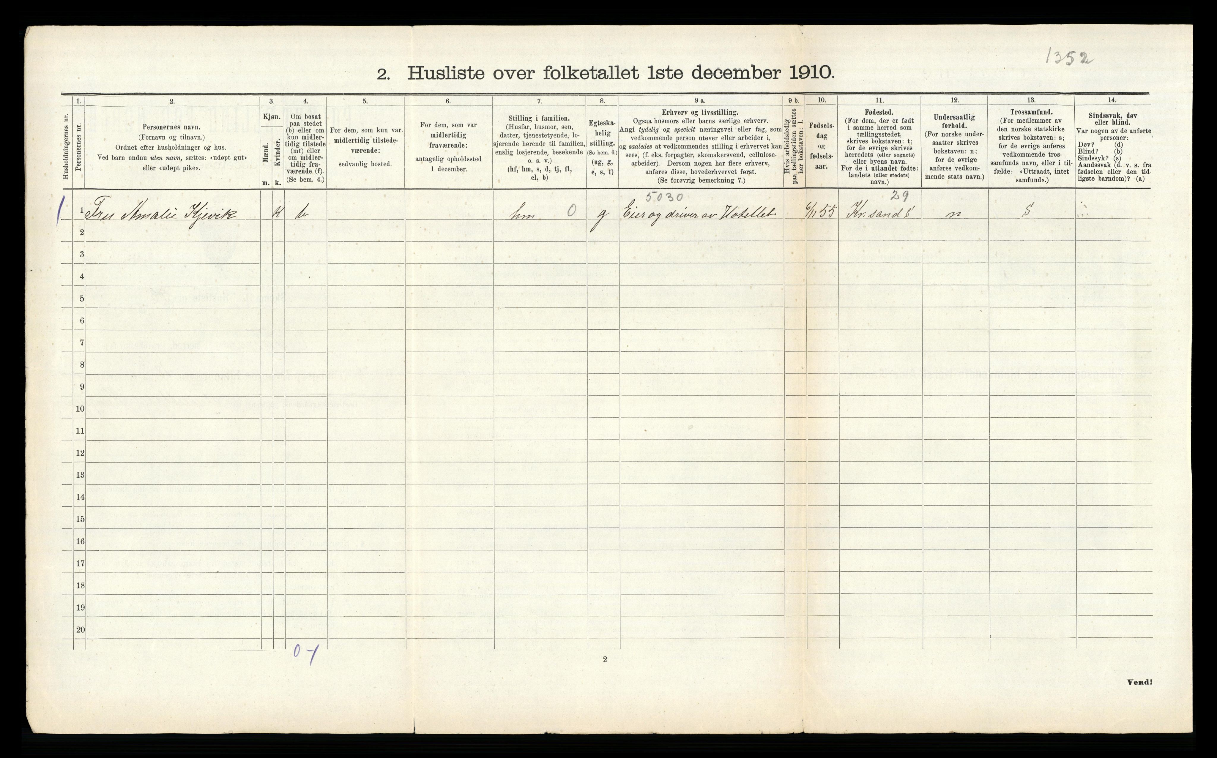 RA, 1910 census for Oddernes, 1910, p. 542