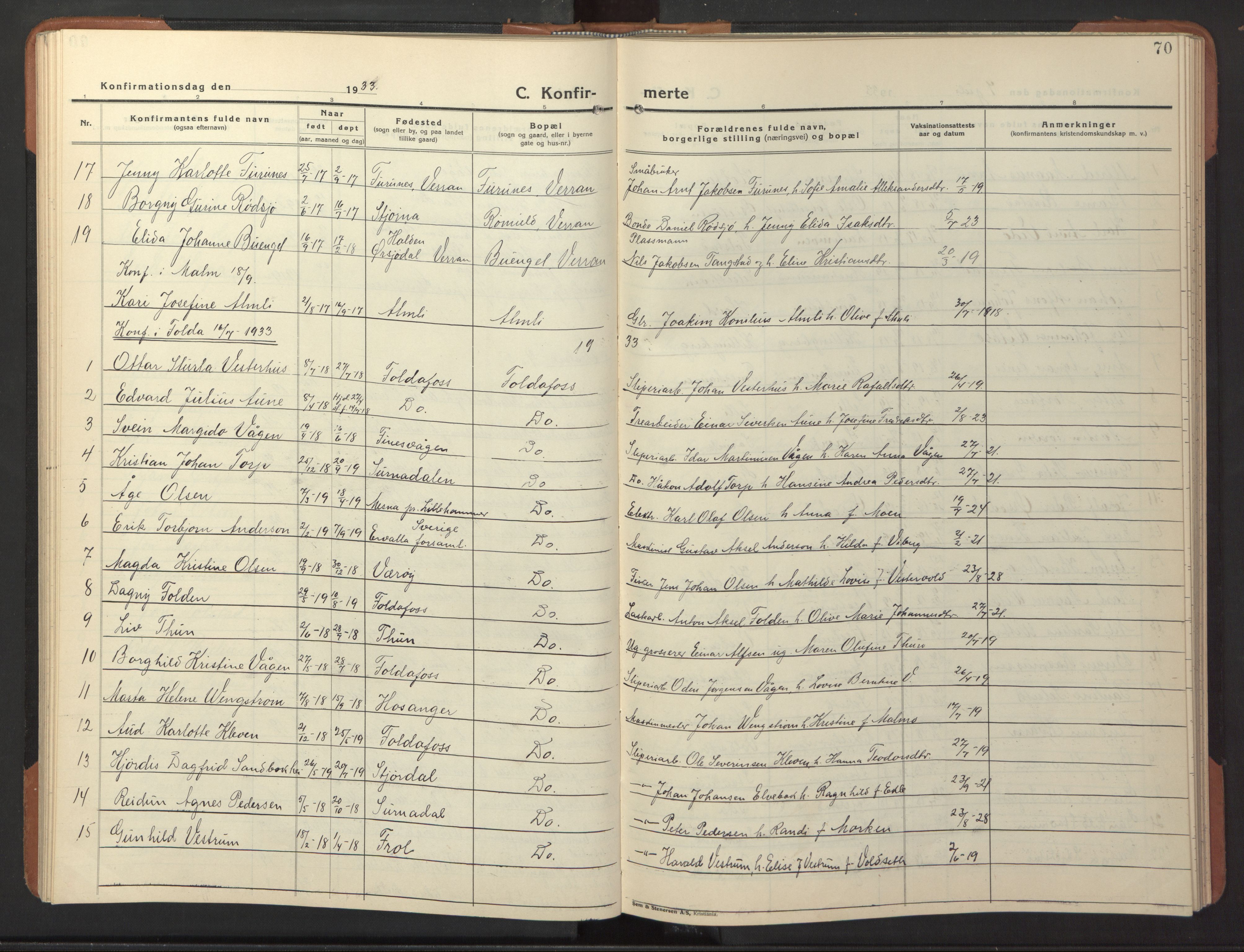 Ministerialprotokoller, klokkerbøker og fødselsregistre - Nord-Trøndelag, AV/SAT-A-1458/744/L0425: Parish register (copy) no. 744C04, 1924-1947, p. 70