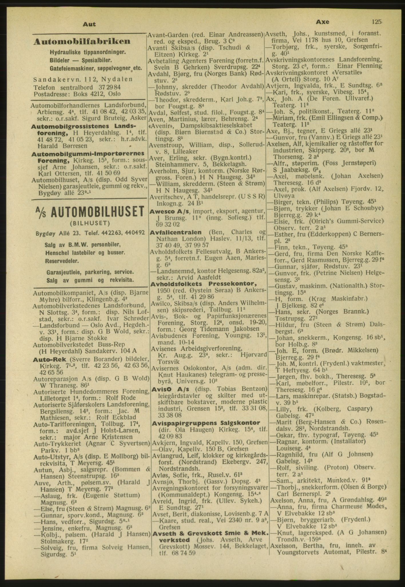 Kristiania/Oslo adressebok, PUBL/-, 1952, p. 125