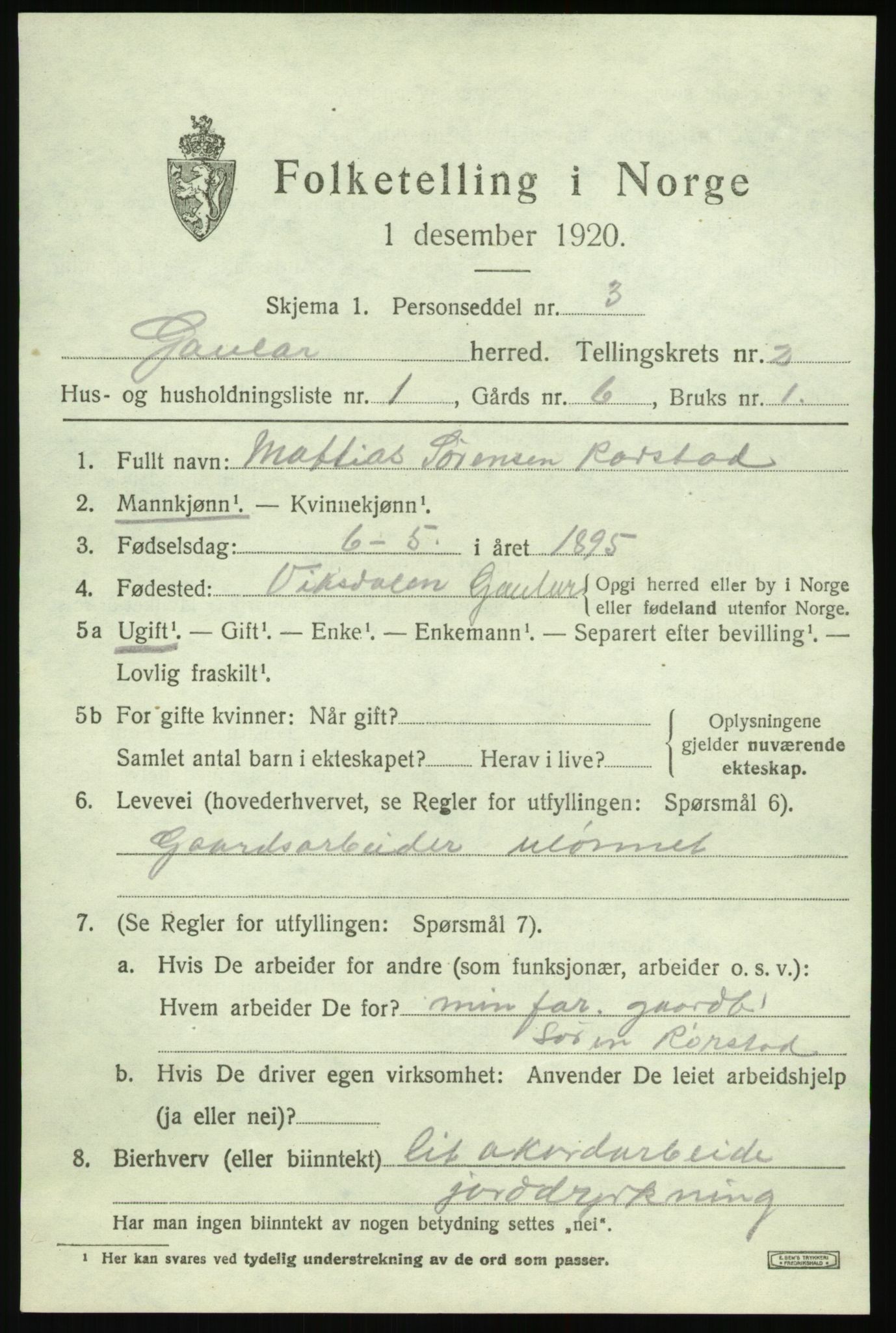 SAB, 1920 census for Gaular, 1920, p. 1554