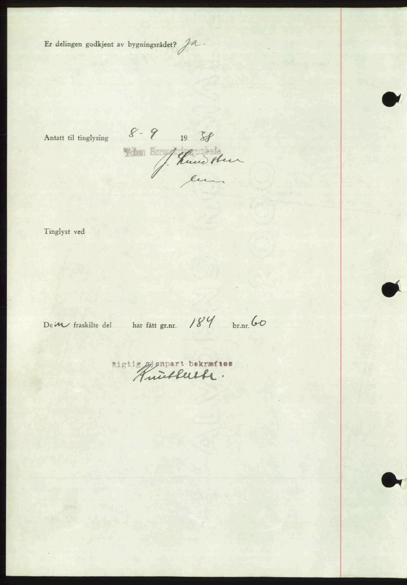Toten tingrett, SAH/TING-006/H/Hb/Hbc/L0004: Mortgage book no. Hbc-04, 1938-1938, Diary no: : 1850/1938