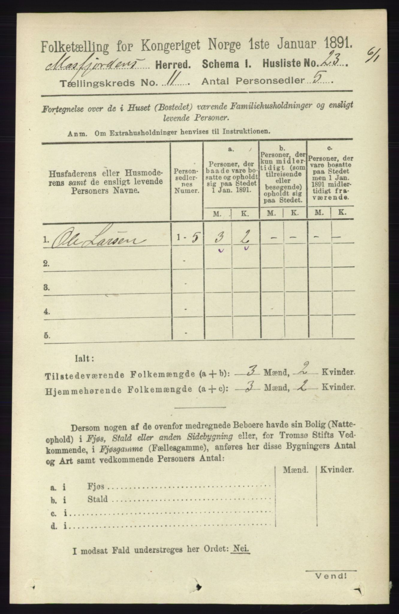 RA, 1891 census for 1266 Masfjorden, 1891, p. 2265