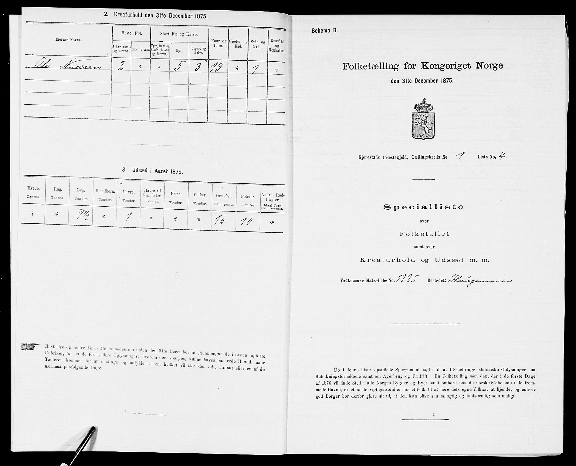 SAK, 1875 census for 0911P Gjerstad, 1875, p. 47