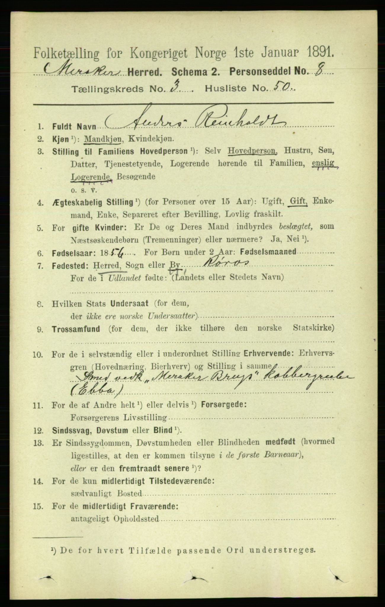 RA, 1891 census for 1711 Meråker, 1891, p. 1495