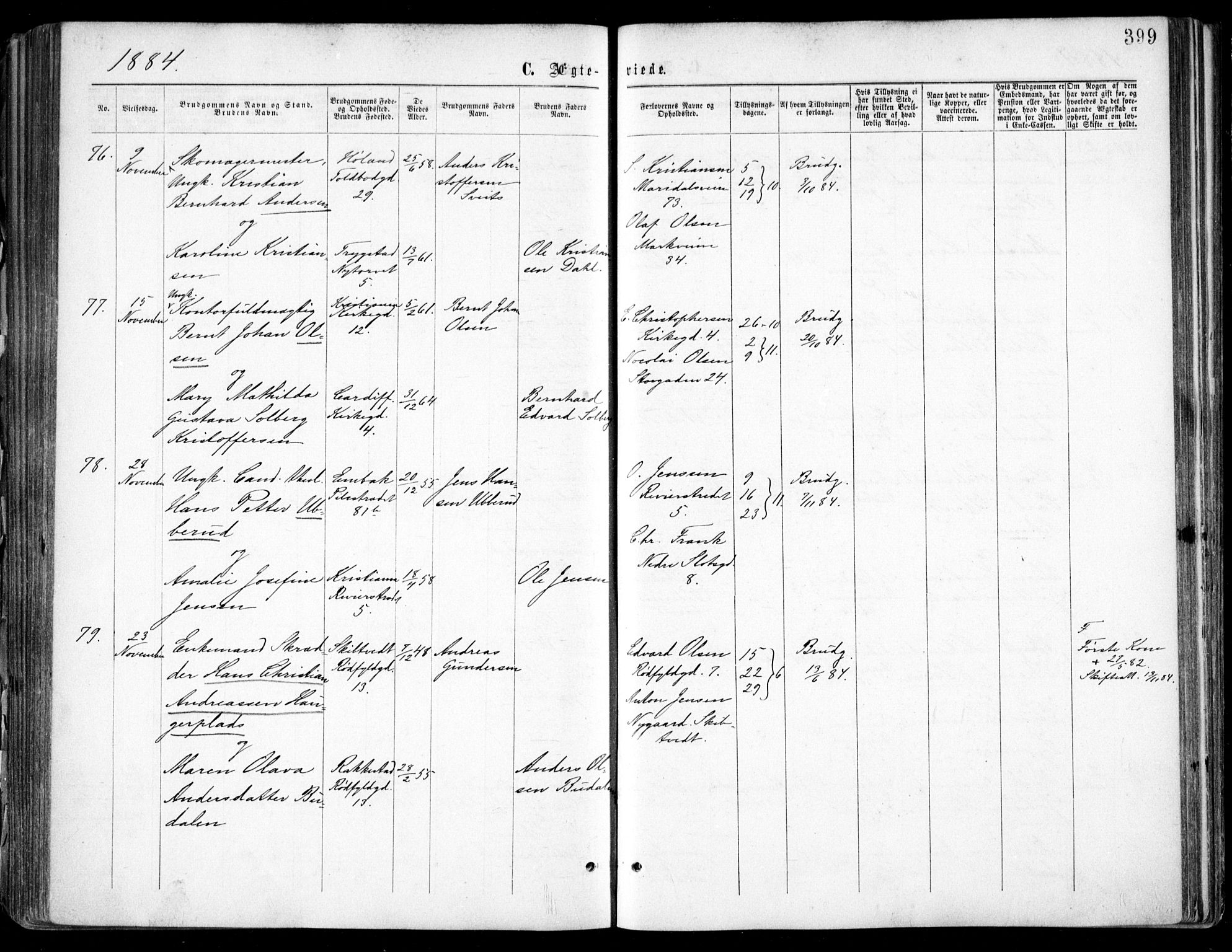 Oslo domkirke Kirkebøker, AV/SAO-A-10752/F/Fa/L0021: Parish register (official) no. 21, 1865-1884, p. 399