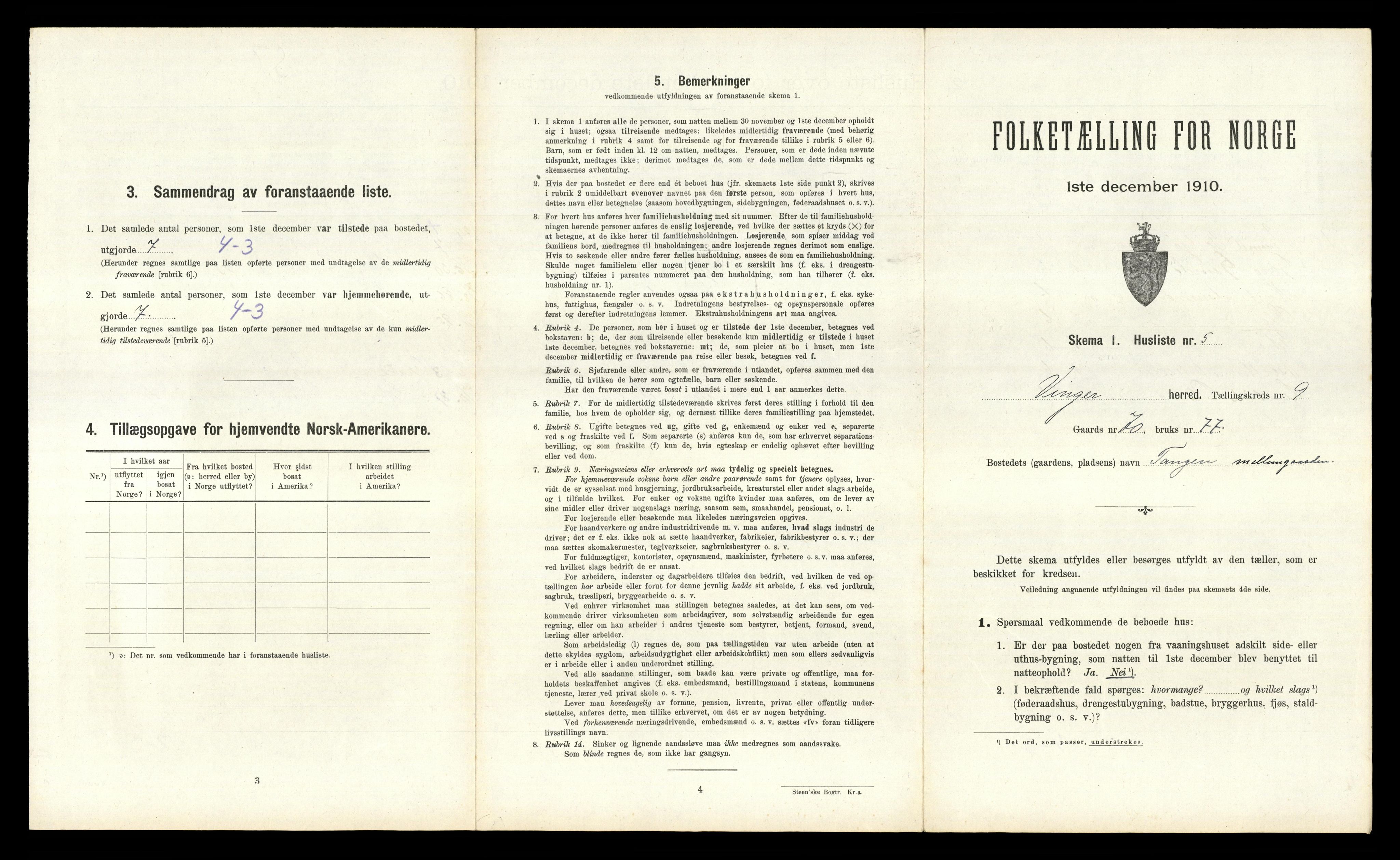 RA, 1910 census for Vinger, 1910, p. 1015