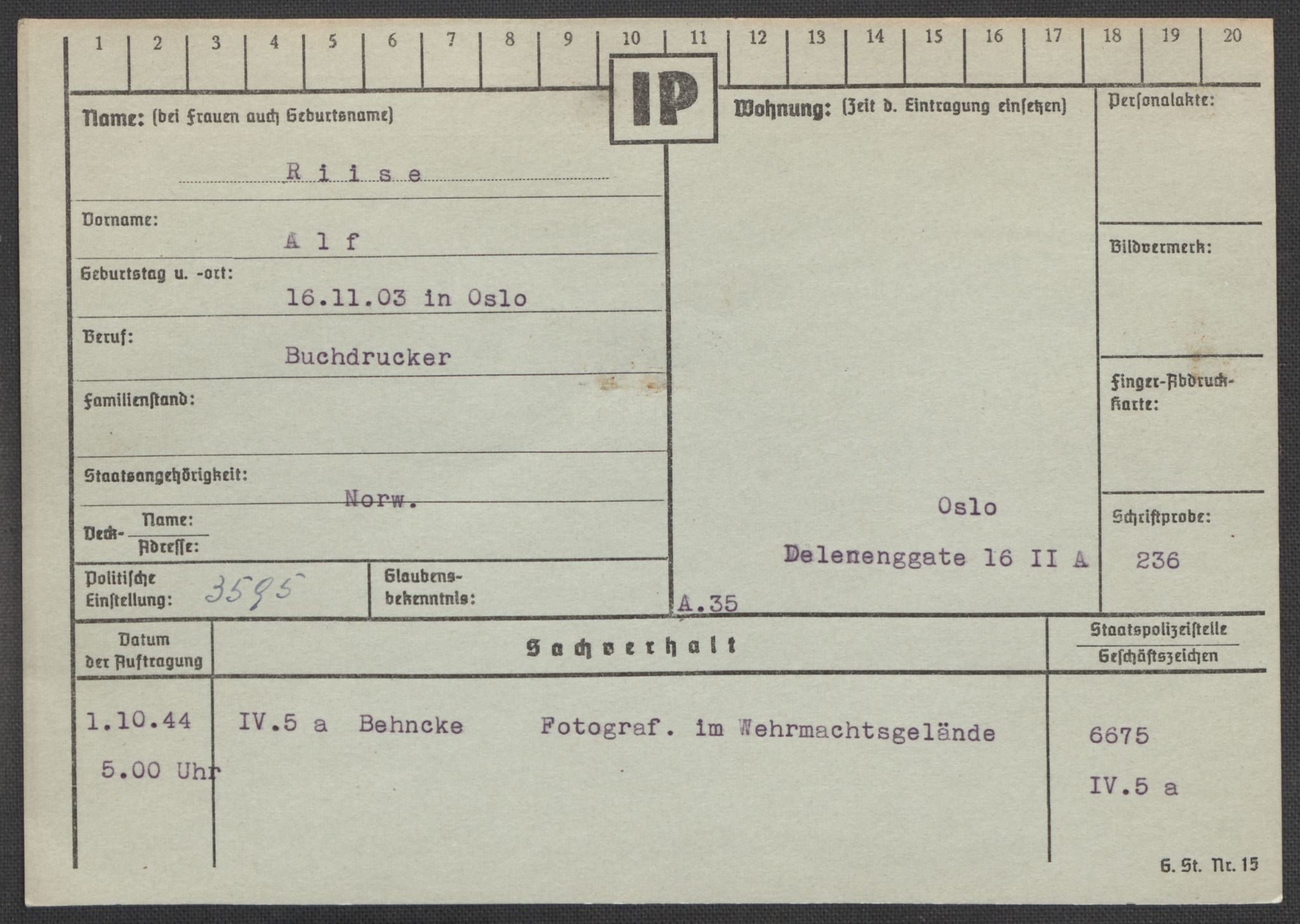 Befehlshaber der Sicherheitspolizei und des SD, AV/RA-RAFA-5969/E/Ea/Eaa/L0008: Register over norske fanger i Møllergata 19: Oelze-Ru, 1940-1945, p. 1172