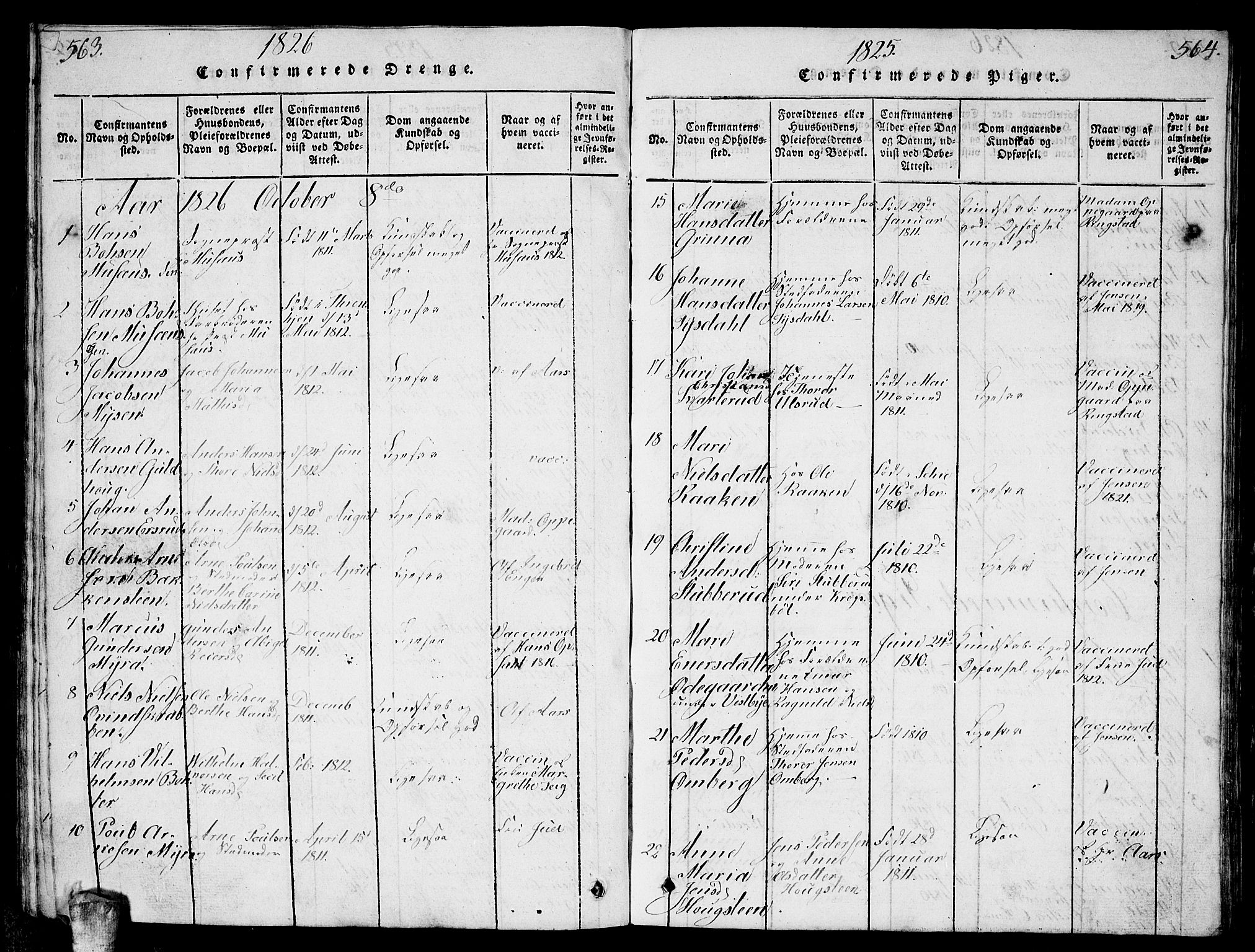 Enebakk prestekontor Kirkebøker, AV/SAO-A-10171c/G/Ga/L0001: Parish register (copy) no. I 1, 1815-1833, p. 563-564