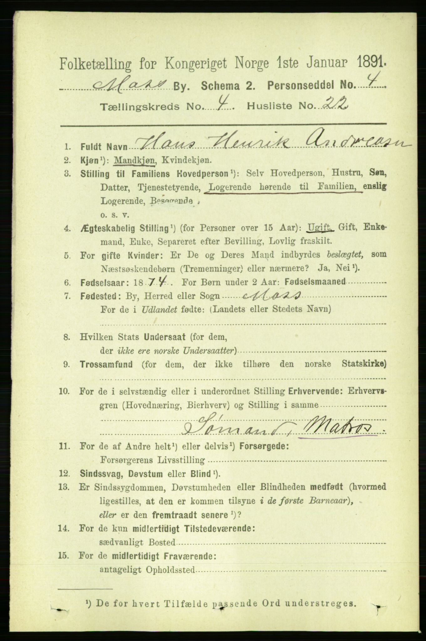 RA, 1891 census for 0104 Moss, 1891, p. 2998