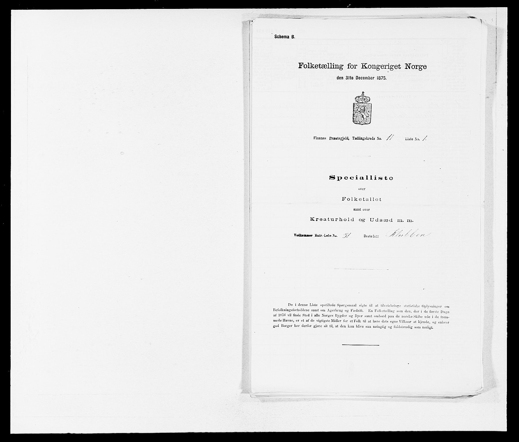 SAB, 1875 census for 1218P Finnås, 1875, p. 1296