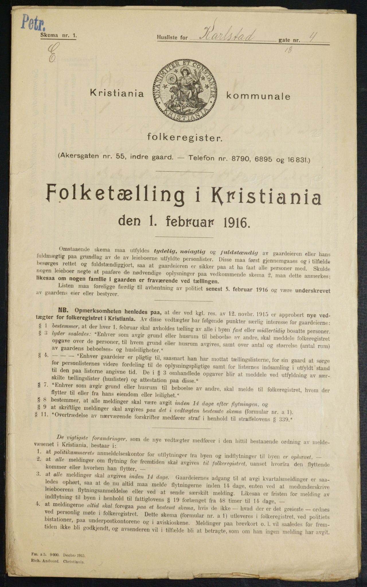 OBA, Municipal Census 1916 for Kristiania, 1916, p. 49991