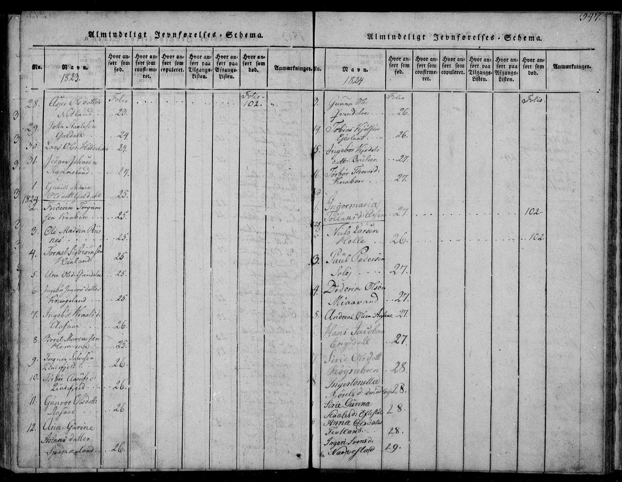 Fjotland sokneprestkontor, AV/SAK-1111-0010/F/Fb/L0001: Parish register (copy) no. B 1, 1816-1849, p. 347