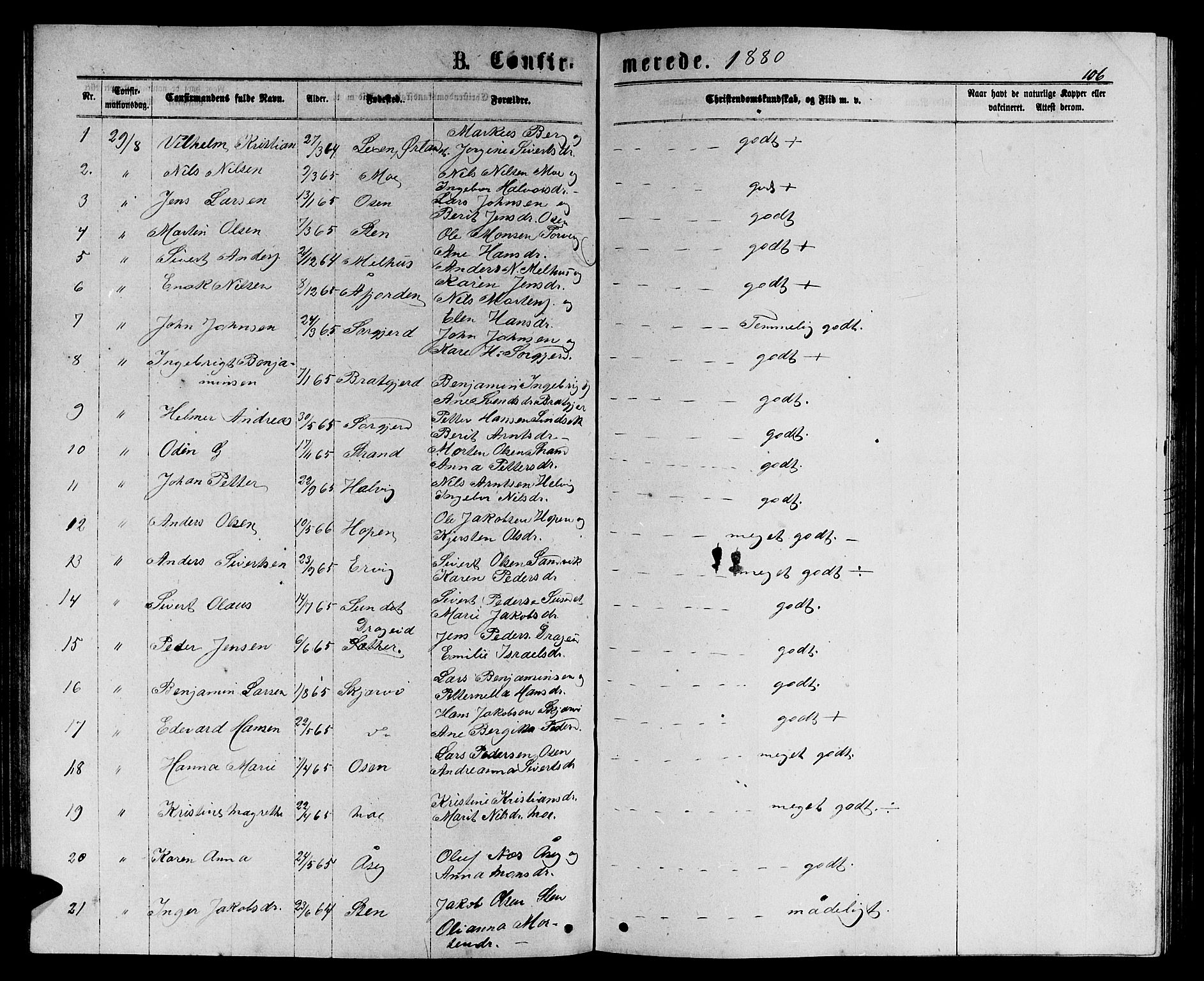 Ministerialprotokoller, klokkerbøker og fødselsregistre - Sør-Trøndelag, SAT/A-1456/658/L0725: Parish register (copy) no. 658C01, 1867-1882, p. 106