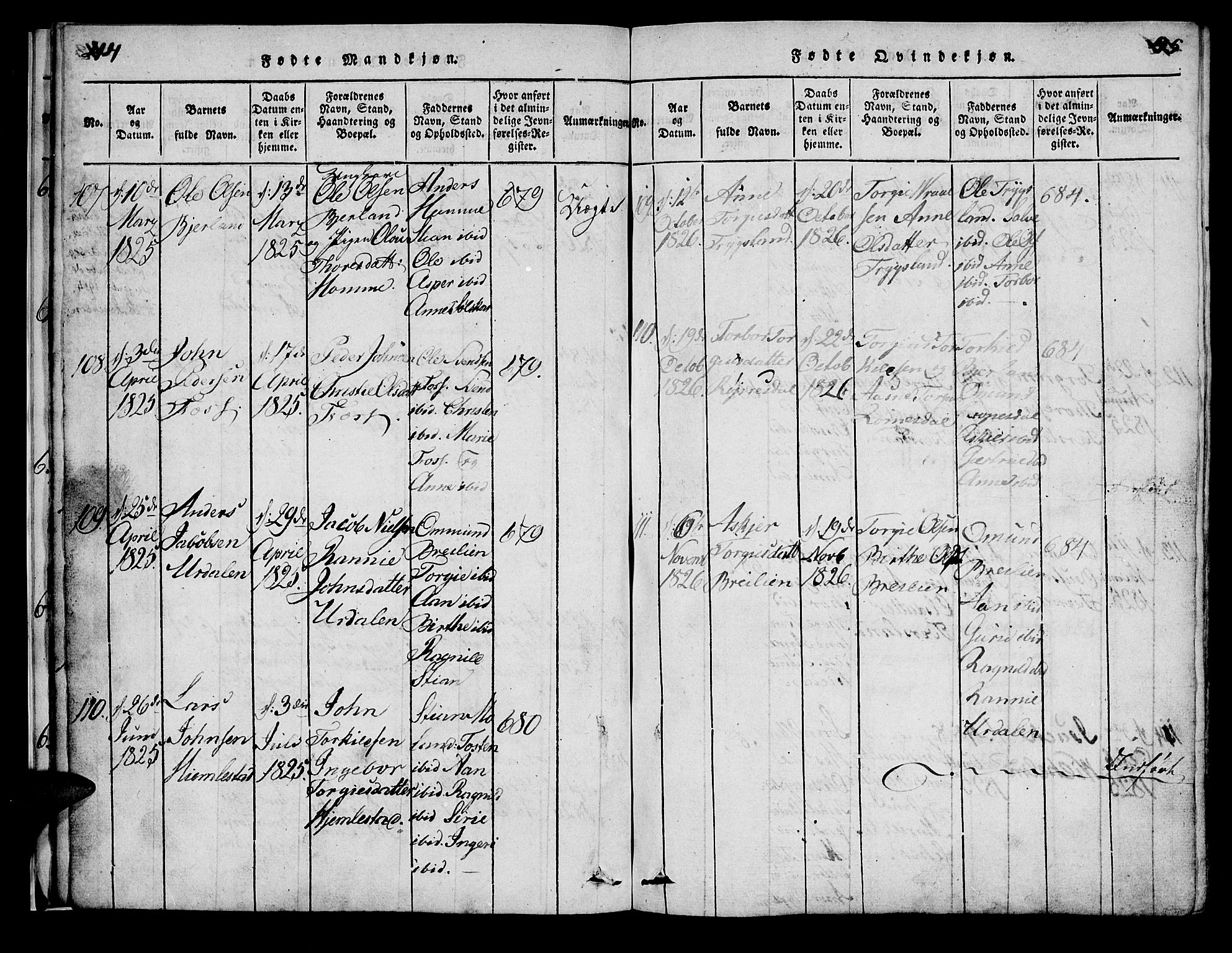 Bjelland sokneprestkontor, AV/SAK-1111-0005/F/Fa/Faa/L0002: Parish register (official) no. A 2, 1816-1866, p. 44-45