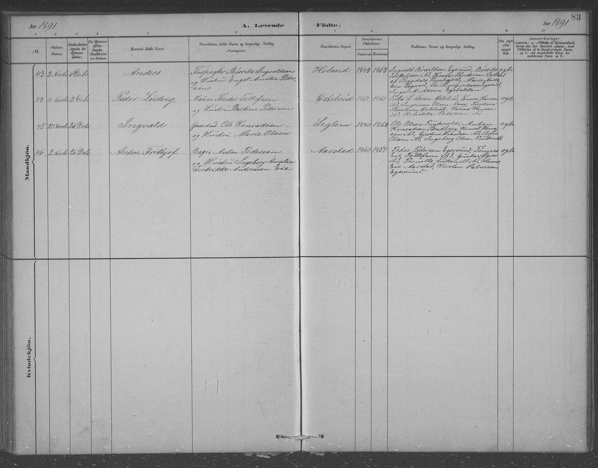 Eigersund sokneprestkontor, AV/SAST-A-101807/S09/L0007: Parish register (copy) no. B 7, 1882-1892, p. 83