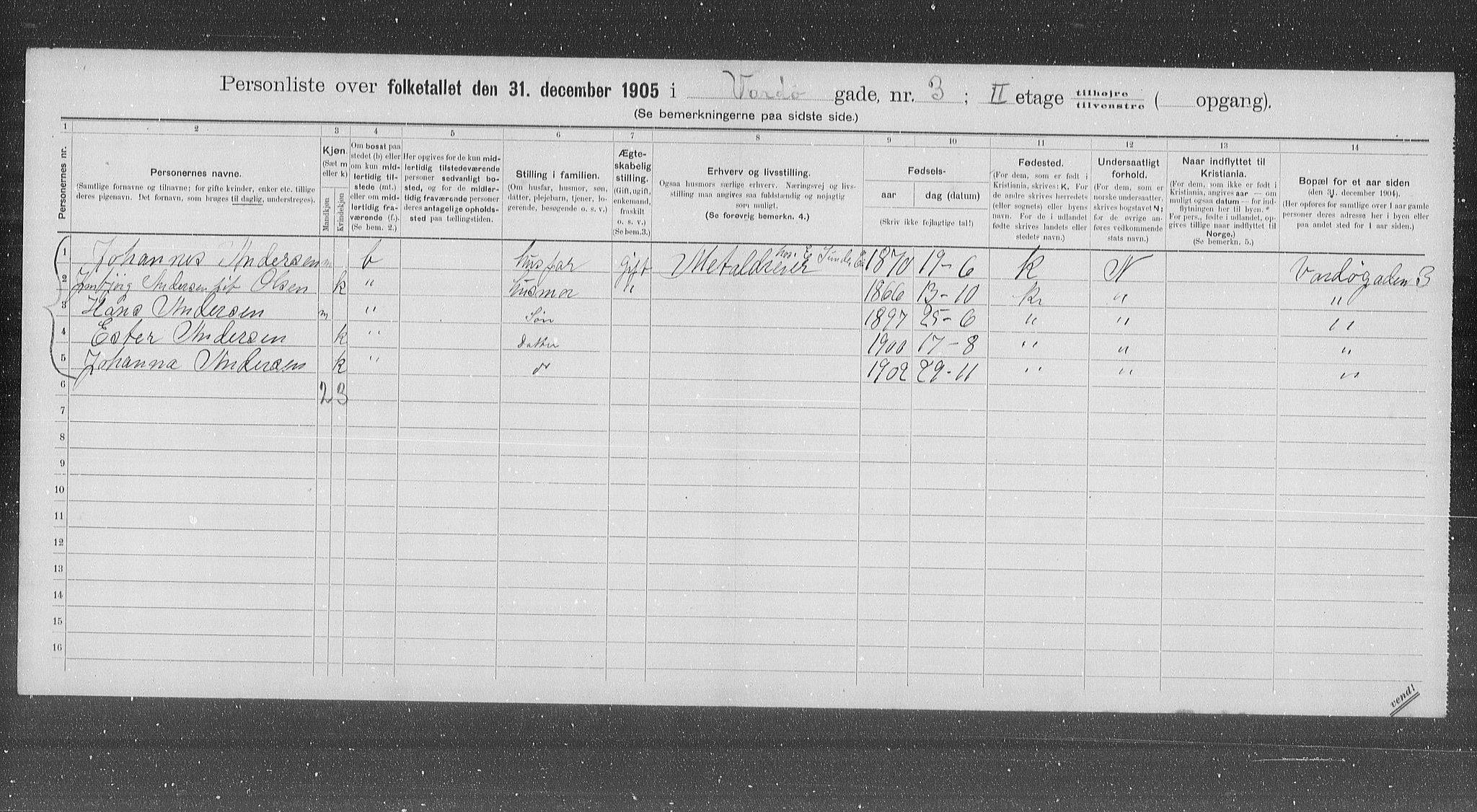 OBA, Municipal Census 1905 for Kristiania, 1905, p. 64285