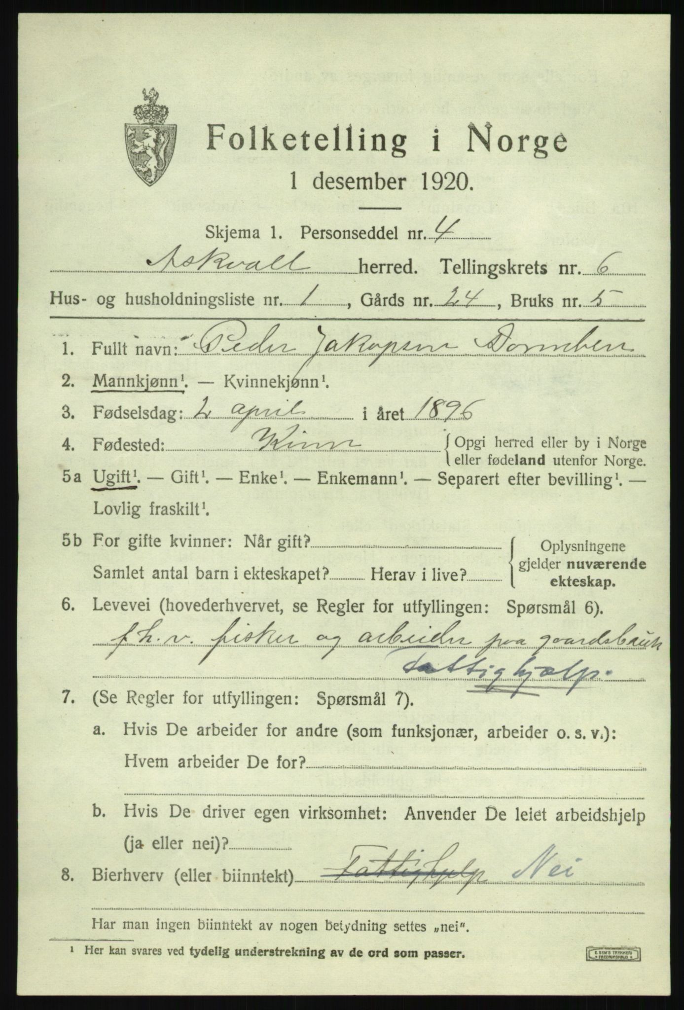 SAB, 1920 census for Askvoll, 1920, p. 2988