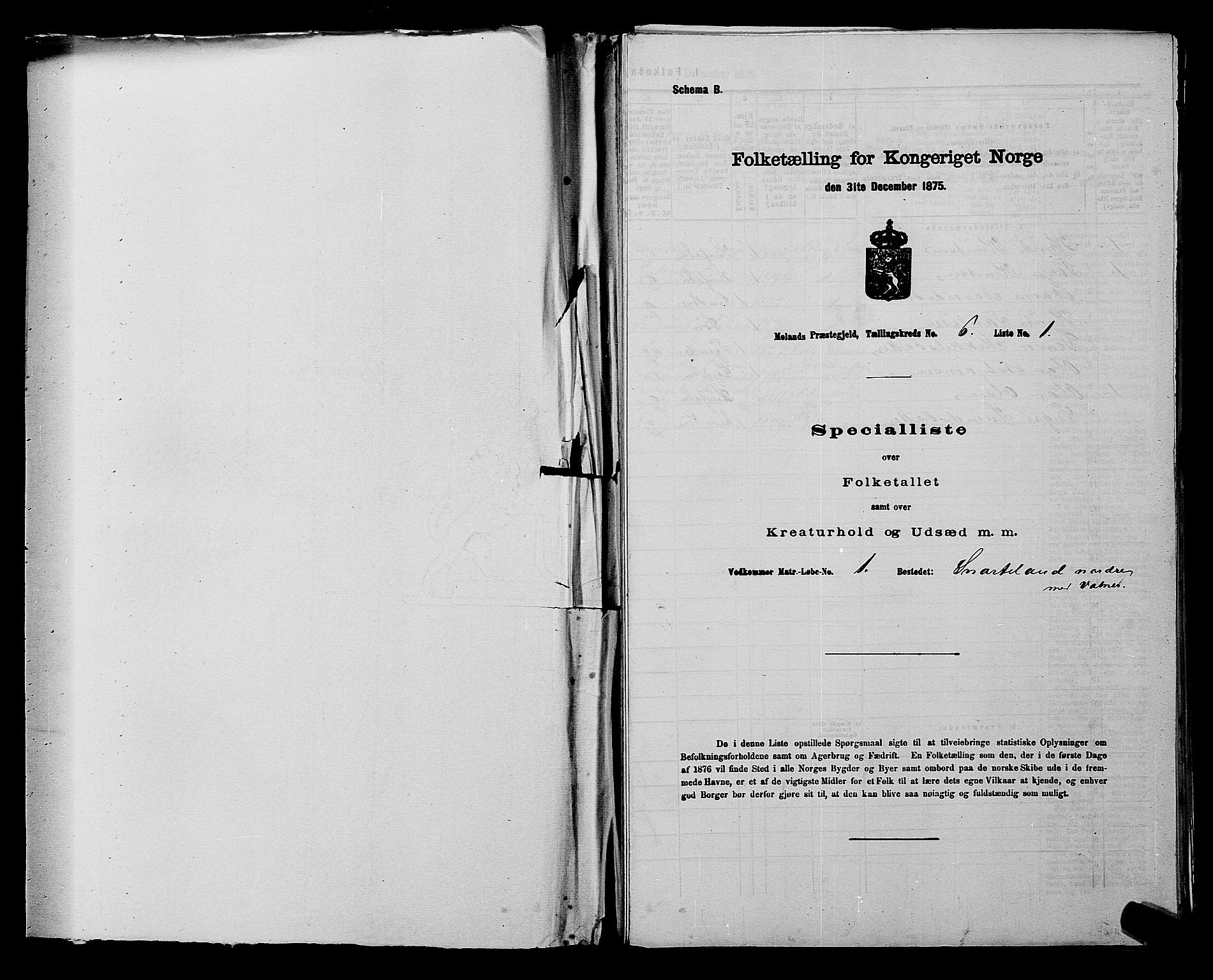 SAKO, 1875 census for 0831P Moland, 1875, p. 540