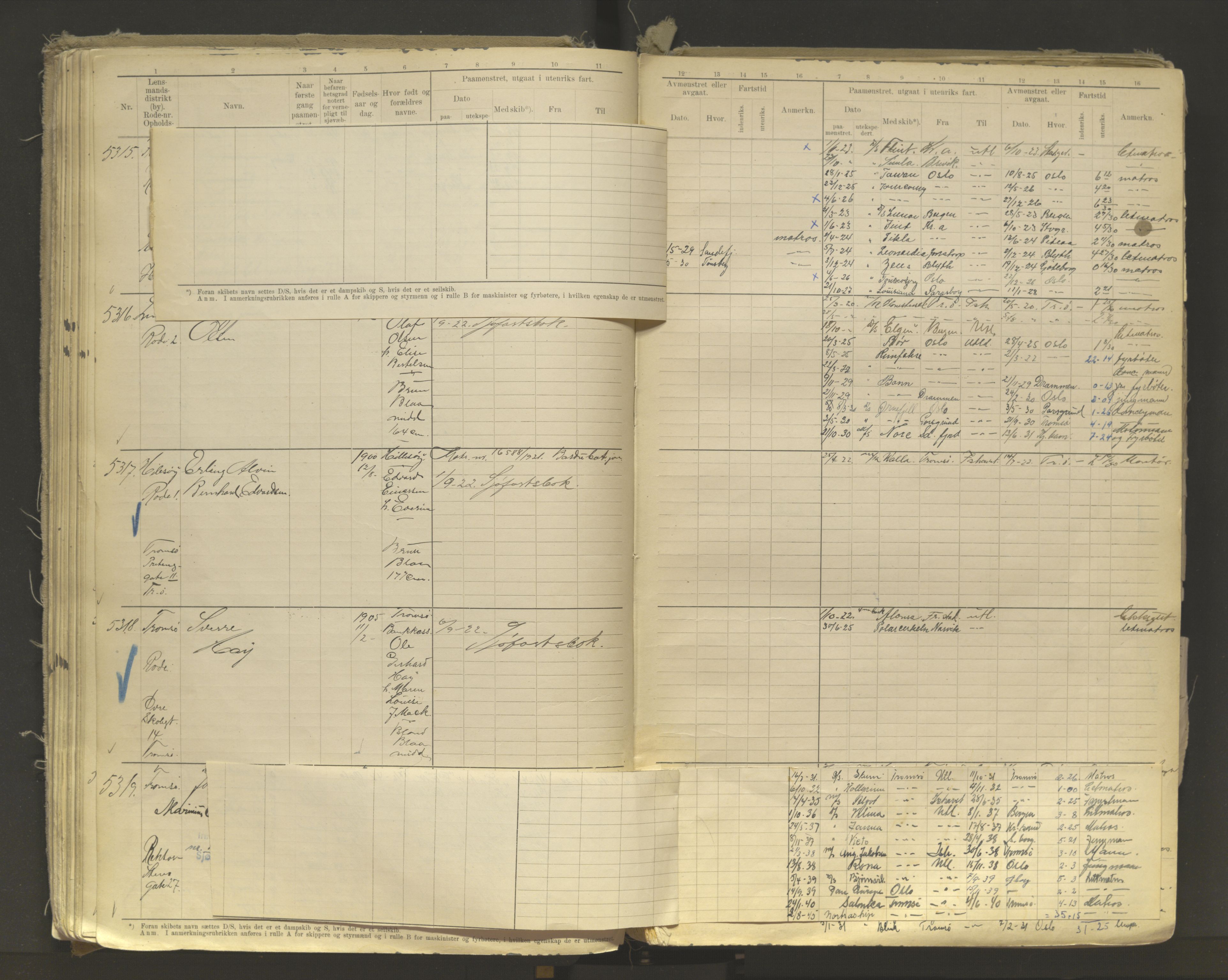 Tromsø sjømannskontor/innrullerings-/mønstringsdistrikt, AV/SATØ-S-0243/F/Fb/L0011: Annotasjonsrulle. Defekt: løs innbinding. Nr. 4973-7517, 1920-1928