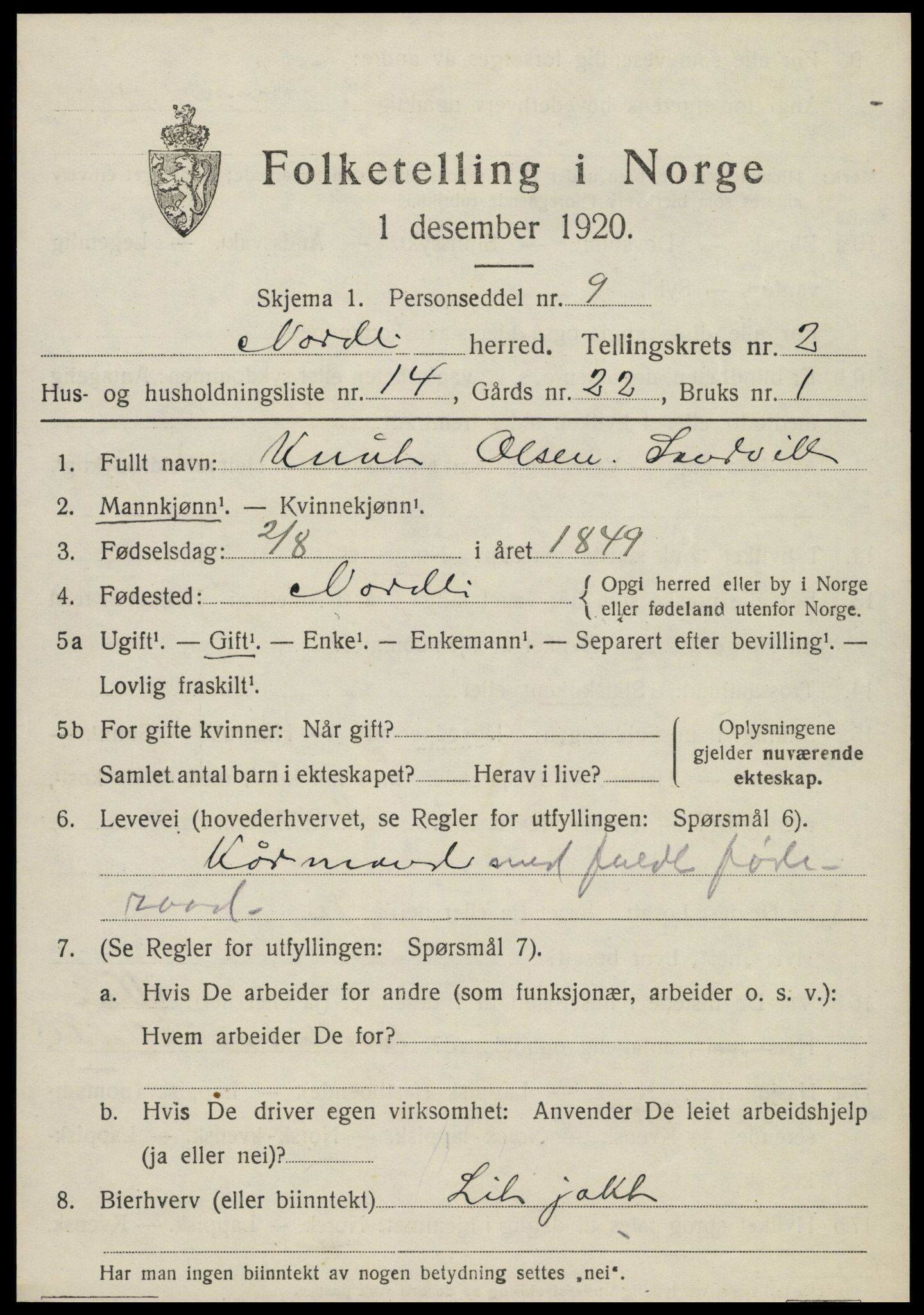 SAT, 1920 census for Nordli, 1920, p. 961