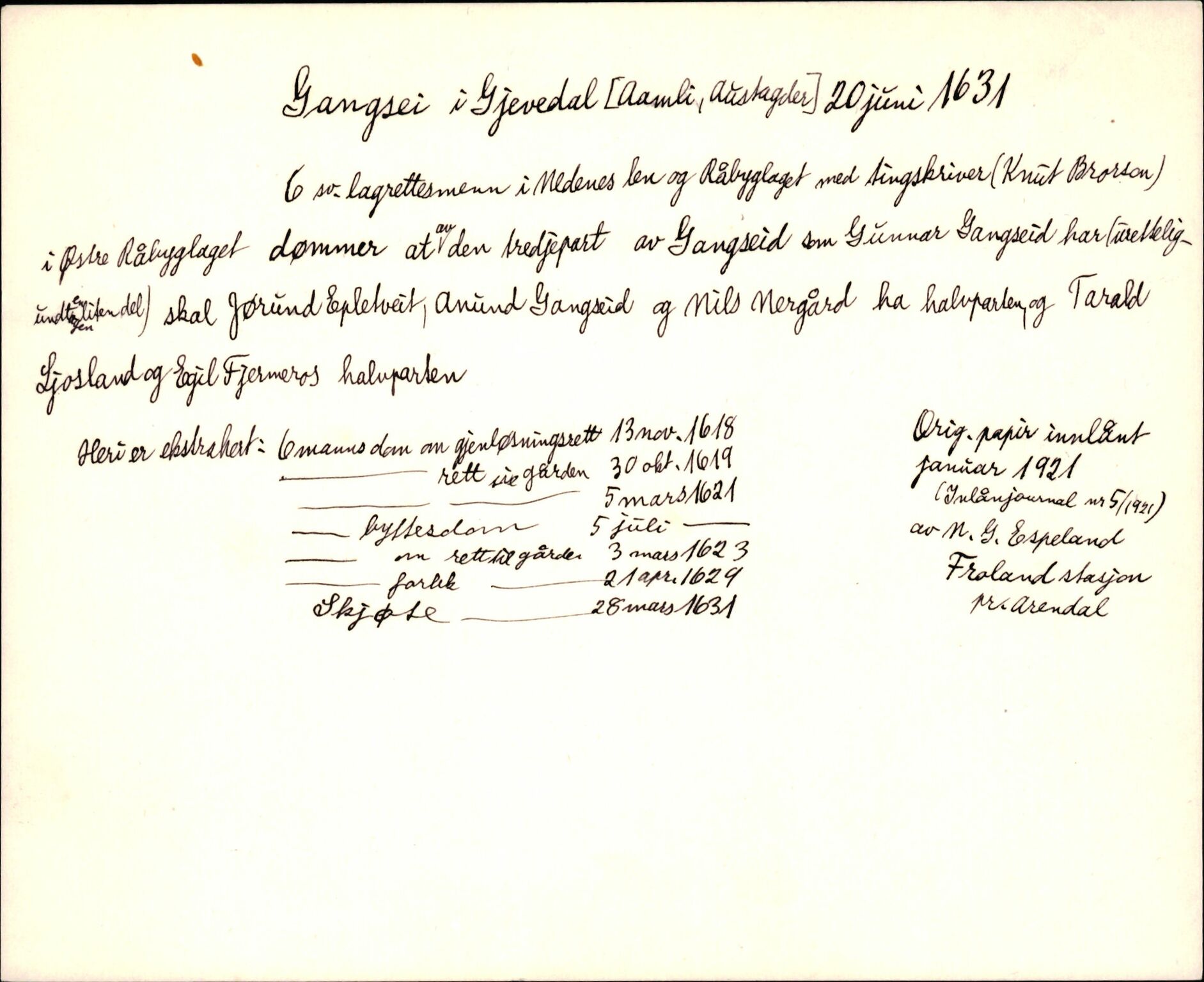 Riksarkivets diplomsamling, AV/RA-EA-5965/F35/F35d/L0003: Innlånte diplomer, seddelregister, 1621-1642, p. 325