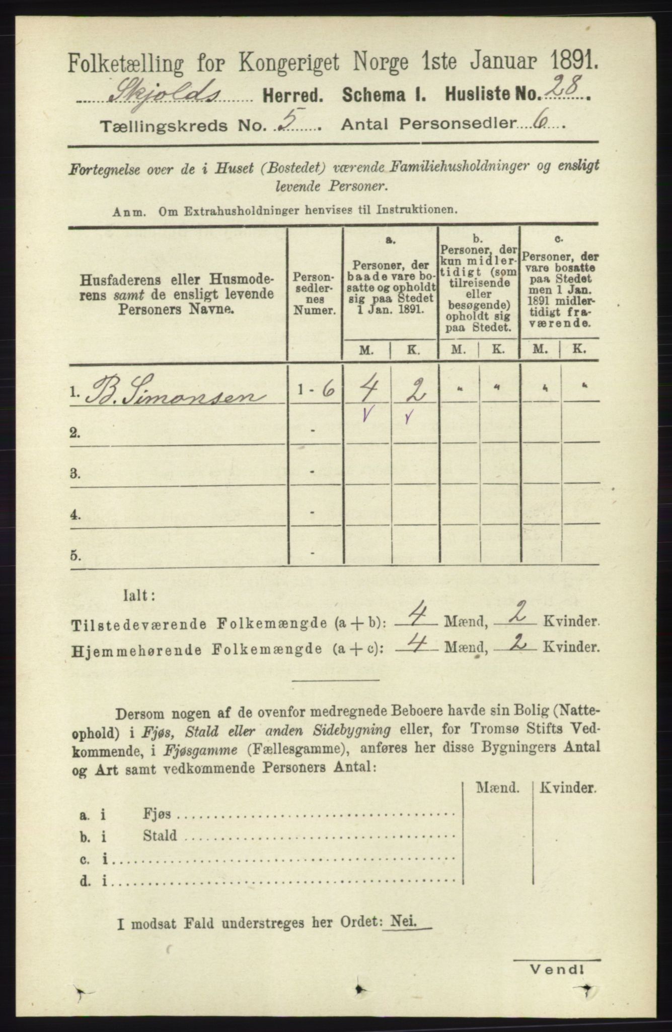 RA, 1891 census for 1154 Skjold, 1891, p. 756