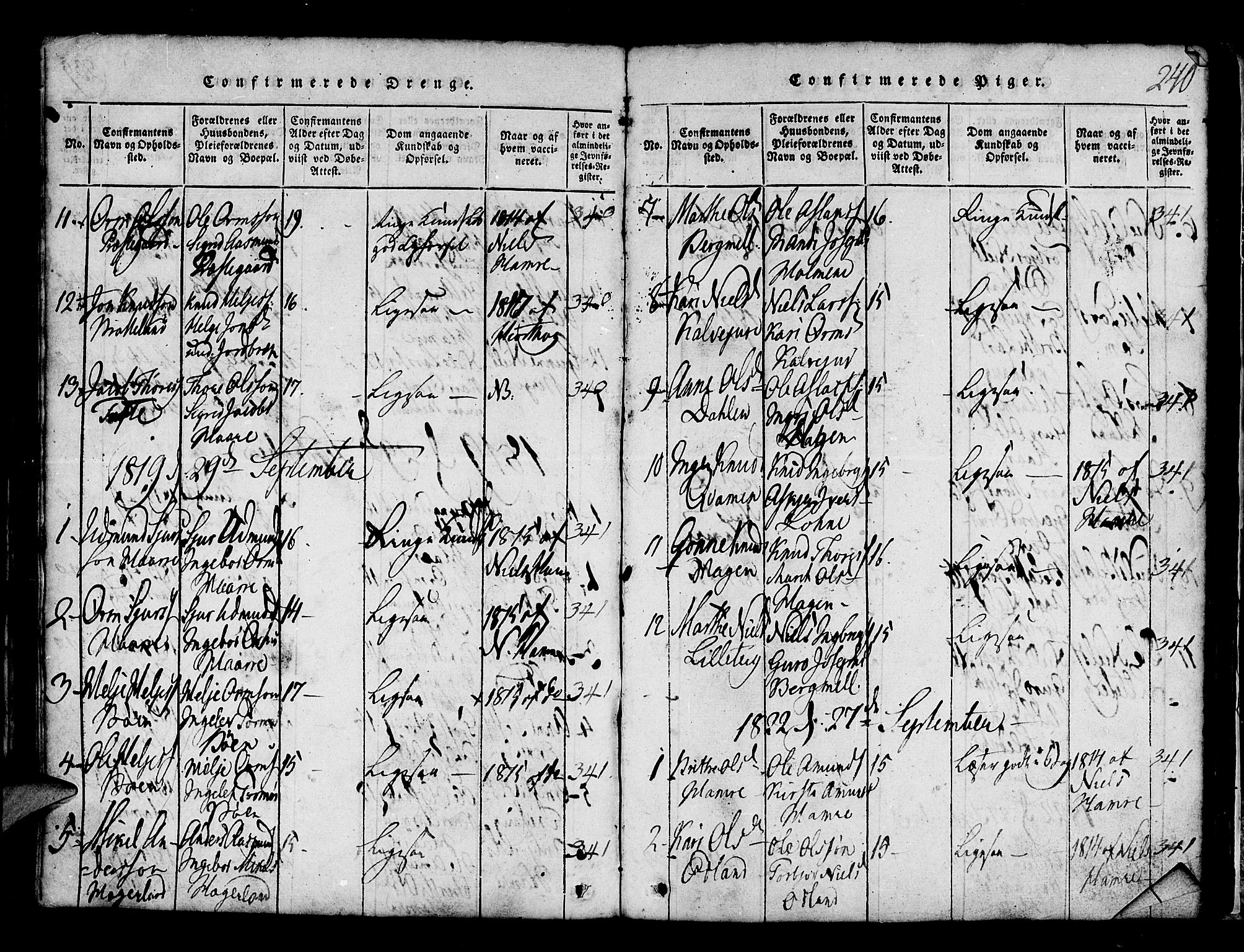 Røldal sokneprestembete, SAB/A-100247: Parish register (copy) no. A 1, 1817-1860, p. 240
