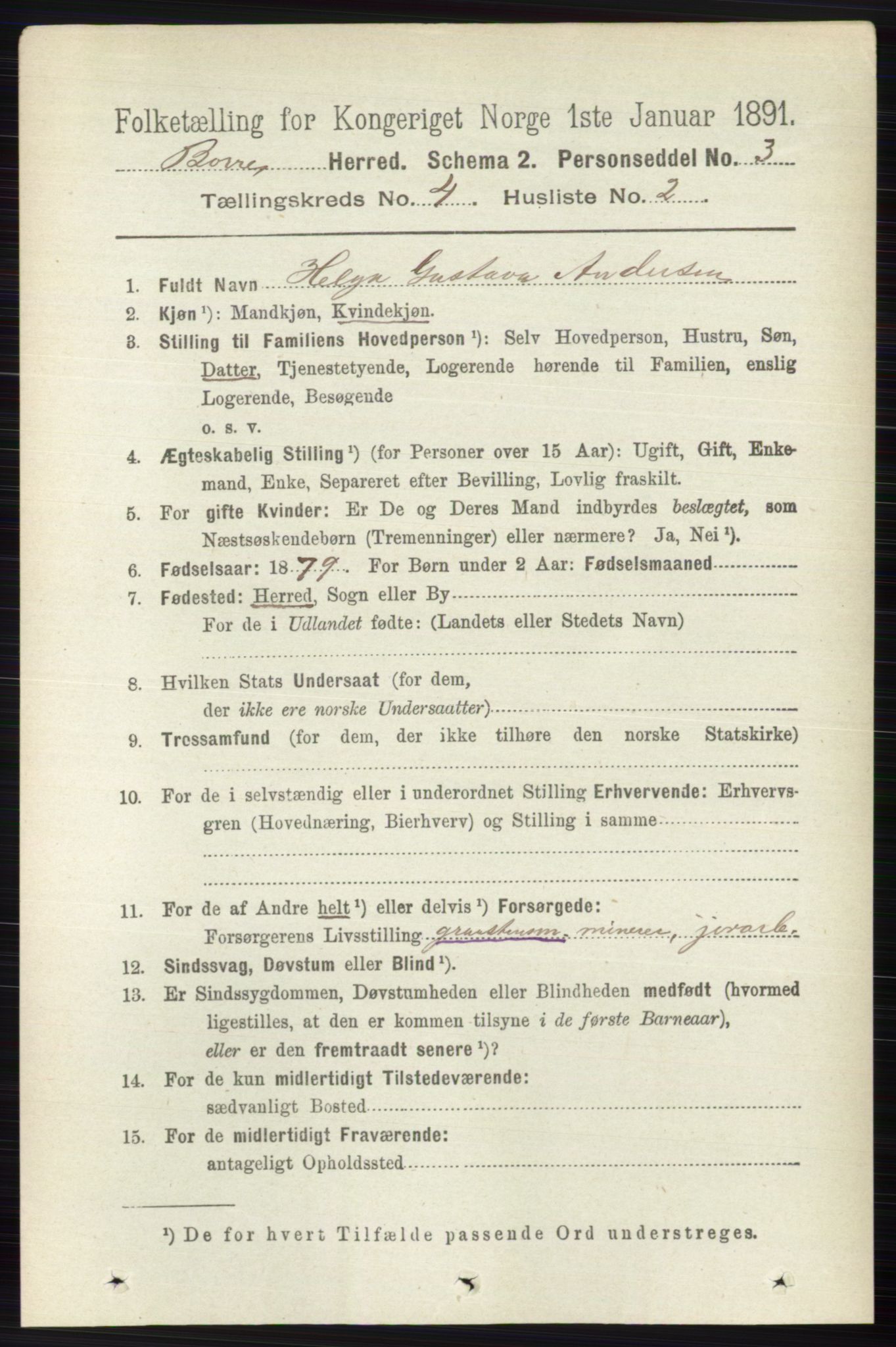 RA, 1891 census for 0717 Borre, 1891, p. 1677