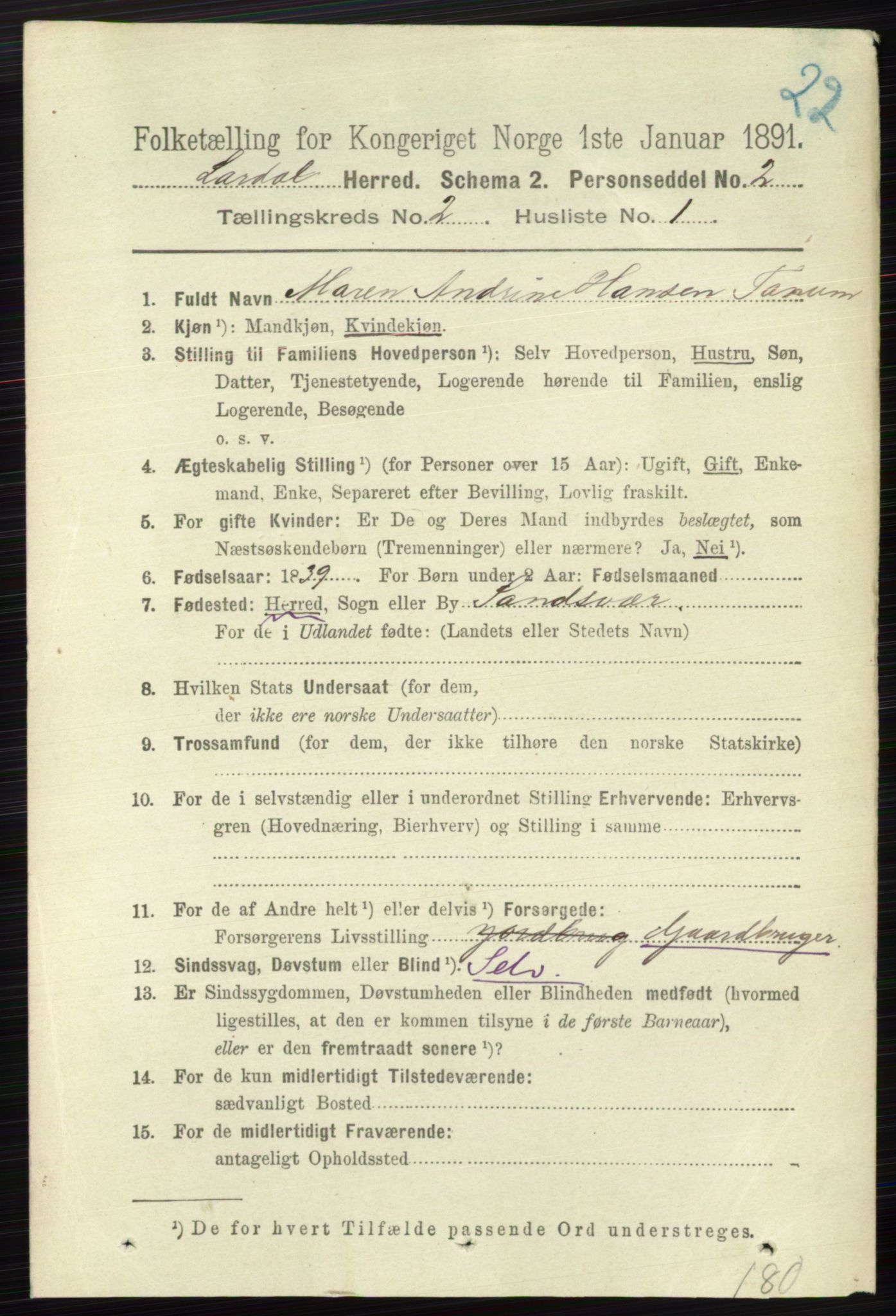 RA, 1891 census for 0728 Lardal, 1891, p. 728