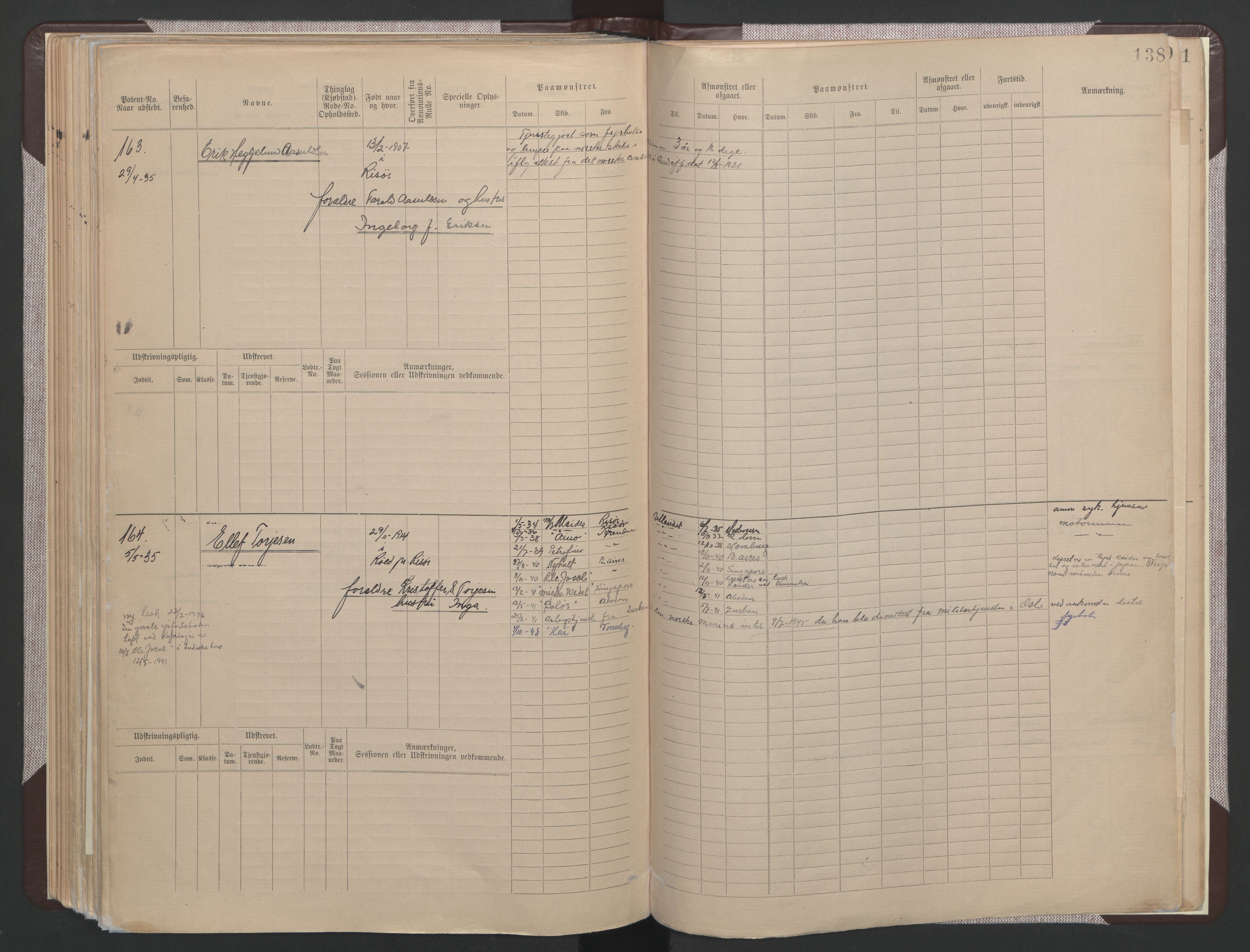 Risør mønstringskrets, AV/SAK-2031-0010/F/Fb/L0015: Hovedrulle B nr 1-193, T-14, 1891-1937, p. 101