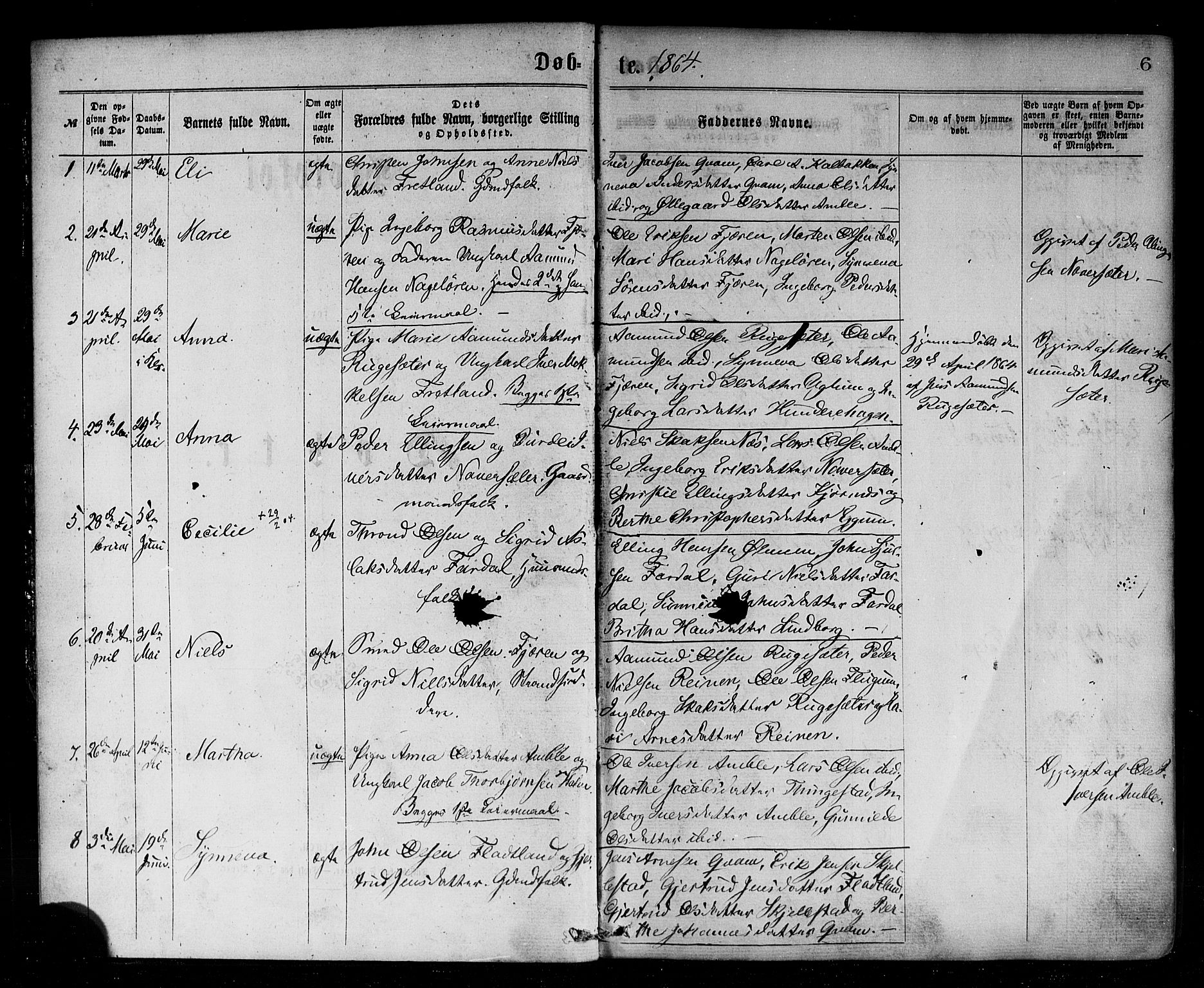 Sogndal sokneprestembete, SAB/A-81301/H/Haa/Haaa/L0014: Parish register (official) no. A 14, 1864-1877, p. 6