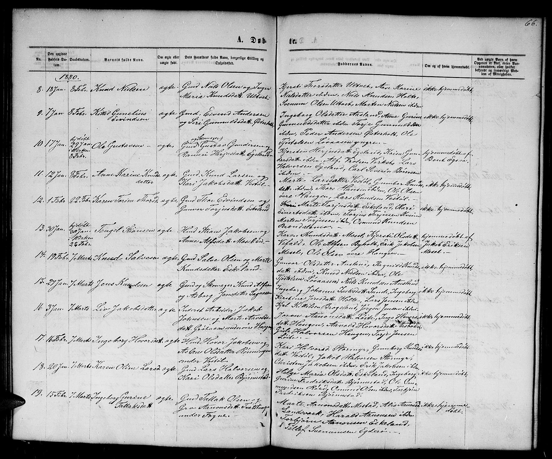 Gjerstad sokneprestkontor, SAK/1111-0014/F/Fb/Fba/L0006: Parish register (copy) no. B 6, 1868-1890, p. 66