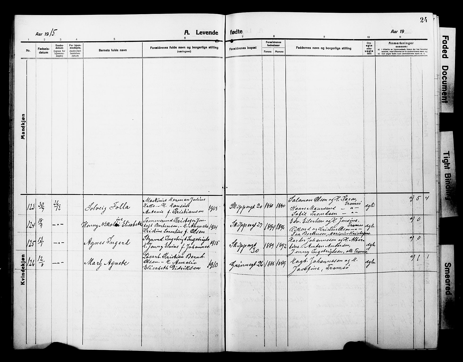 Tromsø sokneprestkontor/stiftsprosti/domprosti, SATØ/S-1343/G/Gb/L0009klokker: Parish register (copy) no. 9, 1915-1925, p. 24