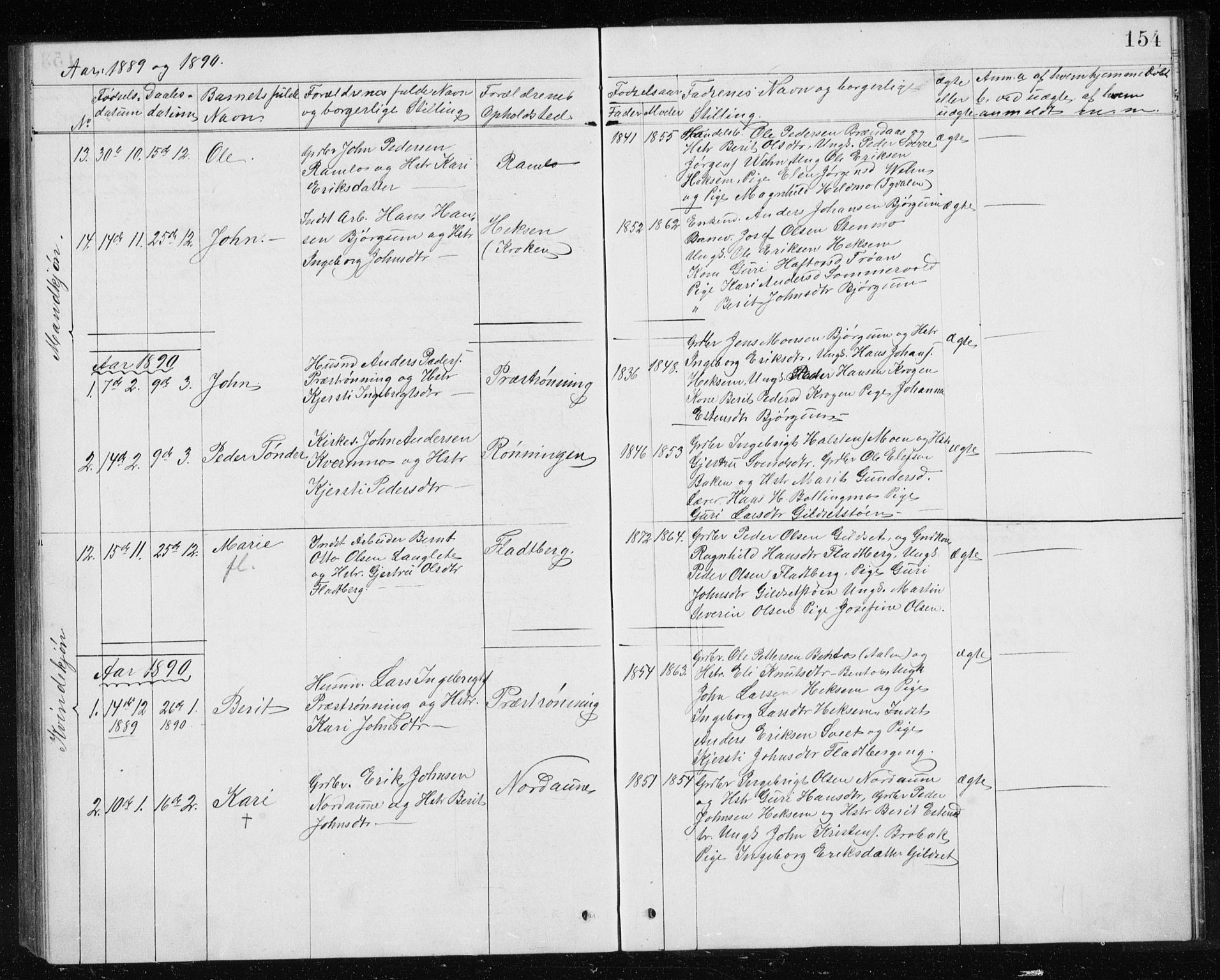 Ministerialprotokoller, klokkerbøker og fødselsregistre - Sør-Trøndelag, SAT/A-1456/685/L0977: Parish register (copy) no. 685C02, 1879-1890, p. 154